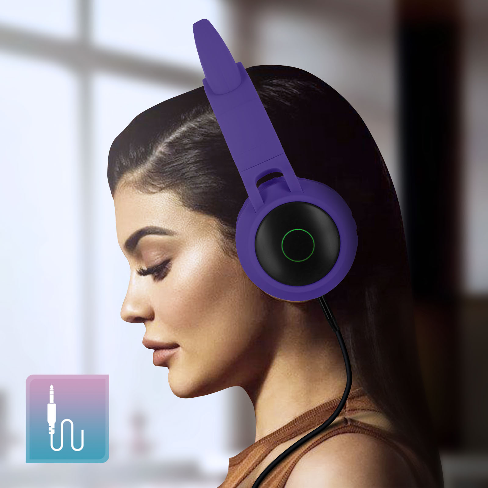 Casque Audio Bluetooth 5.0 Design Oreilles de Chat - Violet