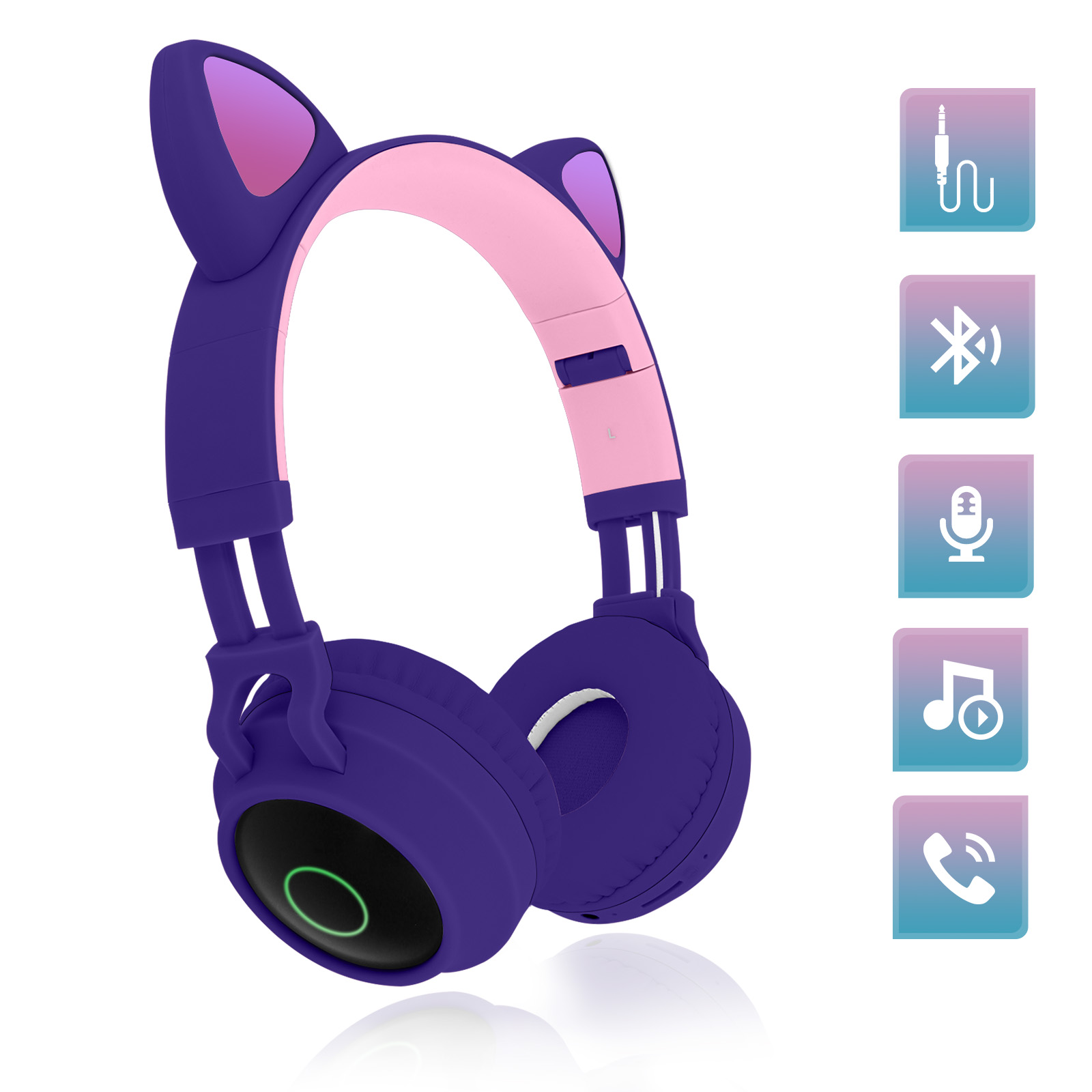 Casque Audio Bluetooth 5.0 Design Oreilles de Chat - Violet Lavande -  Français