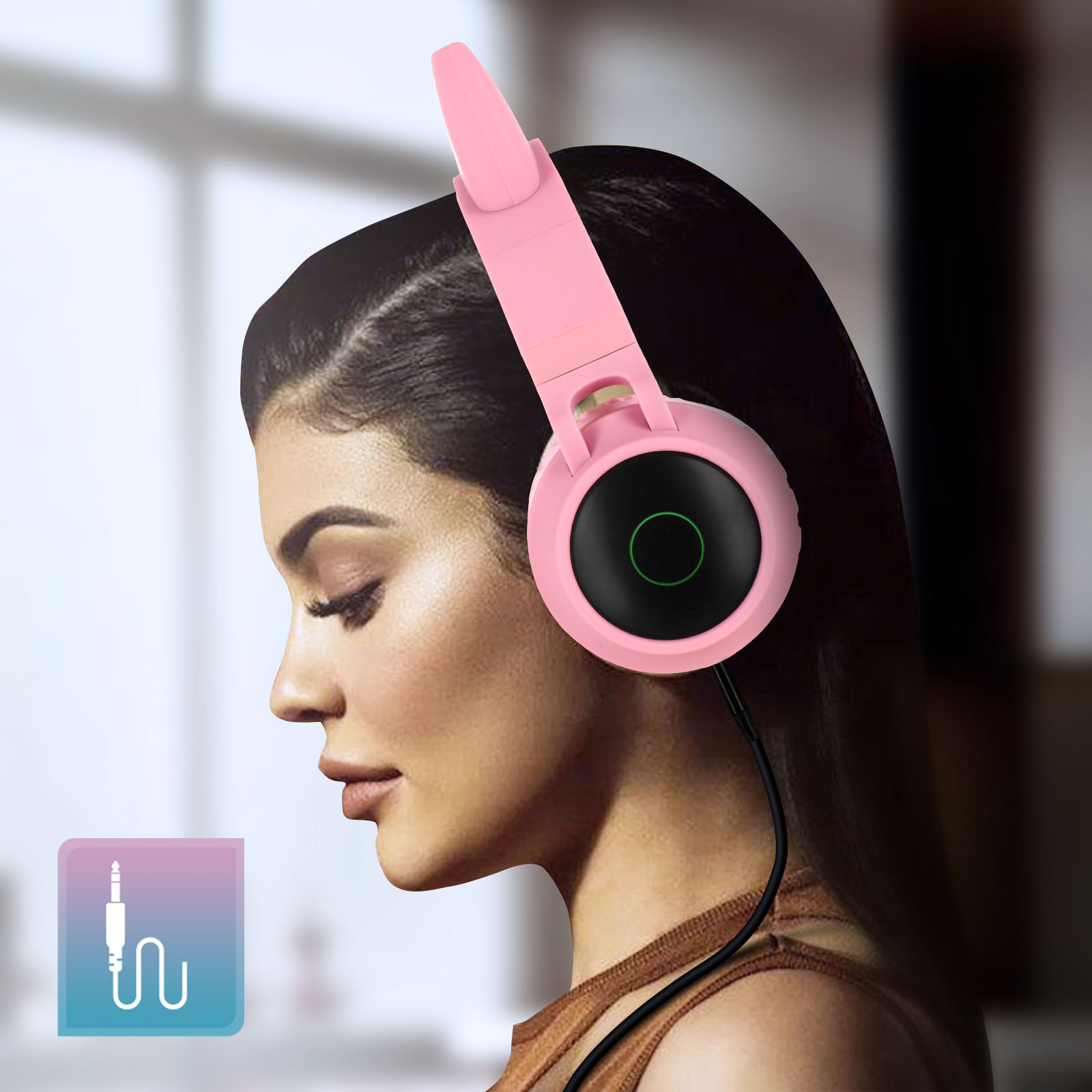Casque Audio Bluetooth 5.0 Design Oreilles de Chat - Rose - Français