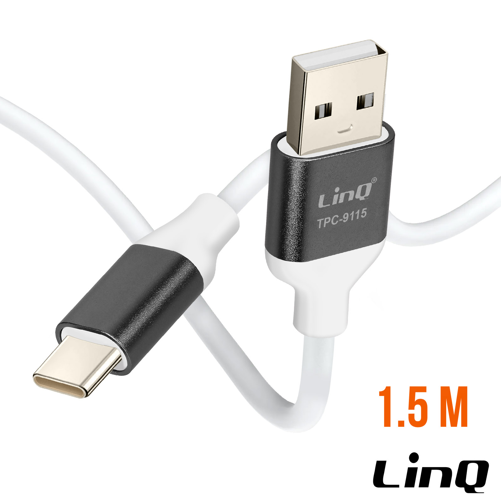 Câble USB vers USB C Fast Charge, Longueur 1.5m, LinQ - Noir - Français