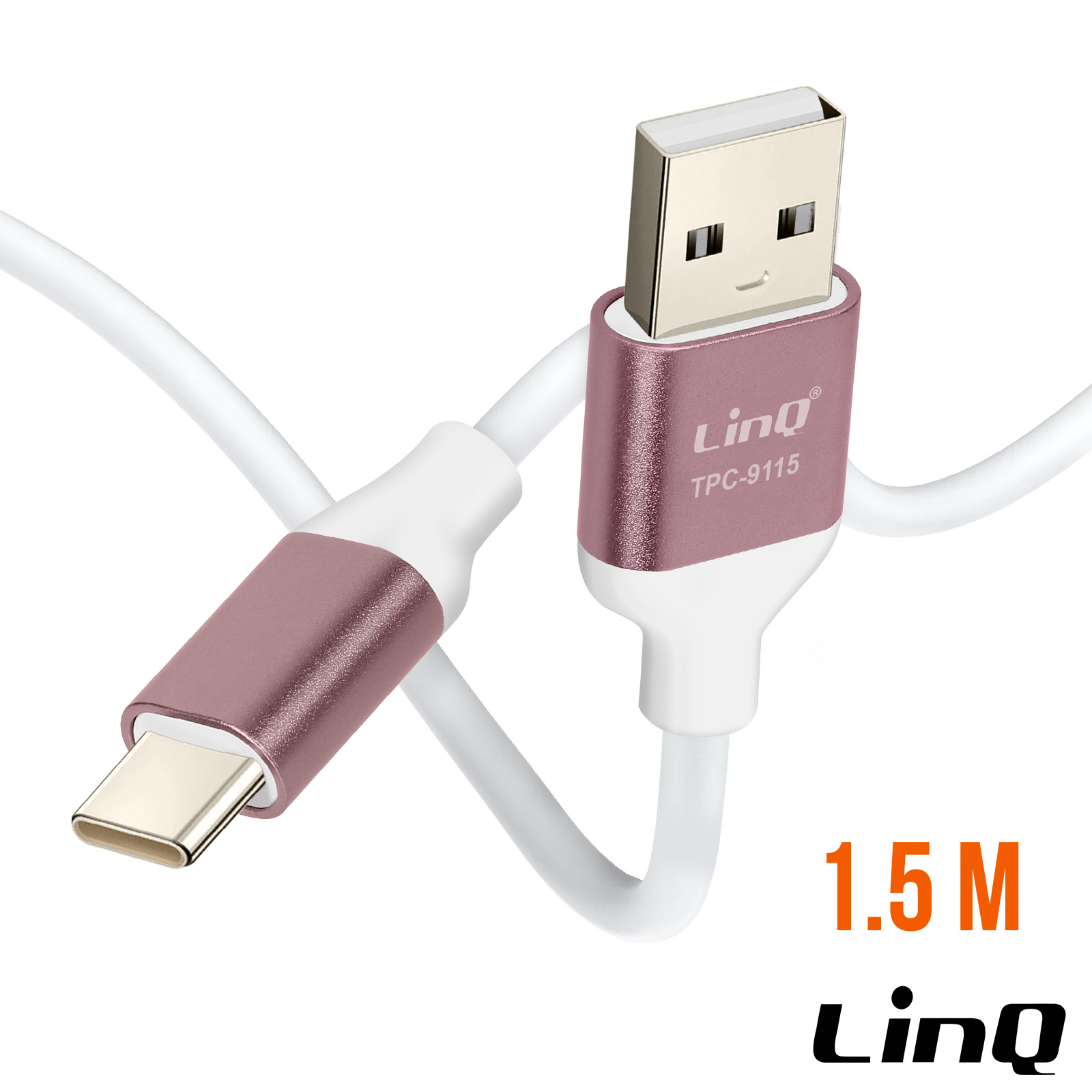 Câble USB vers USB C Fast Charge, Longueur 1.5m, LinQ - Rose gold - Français