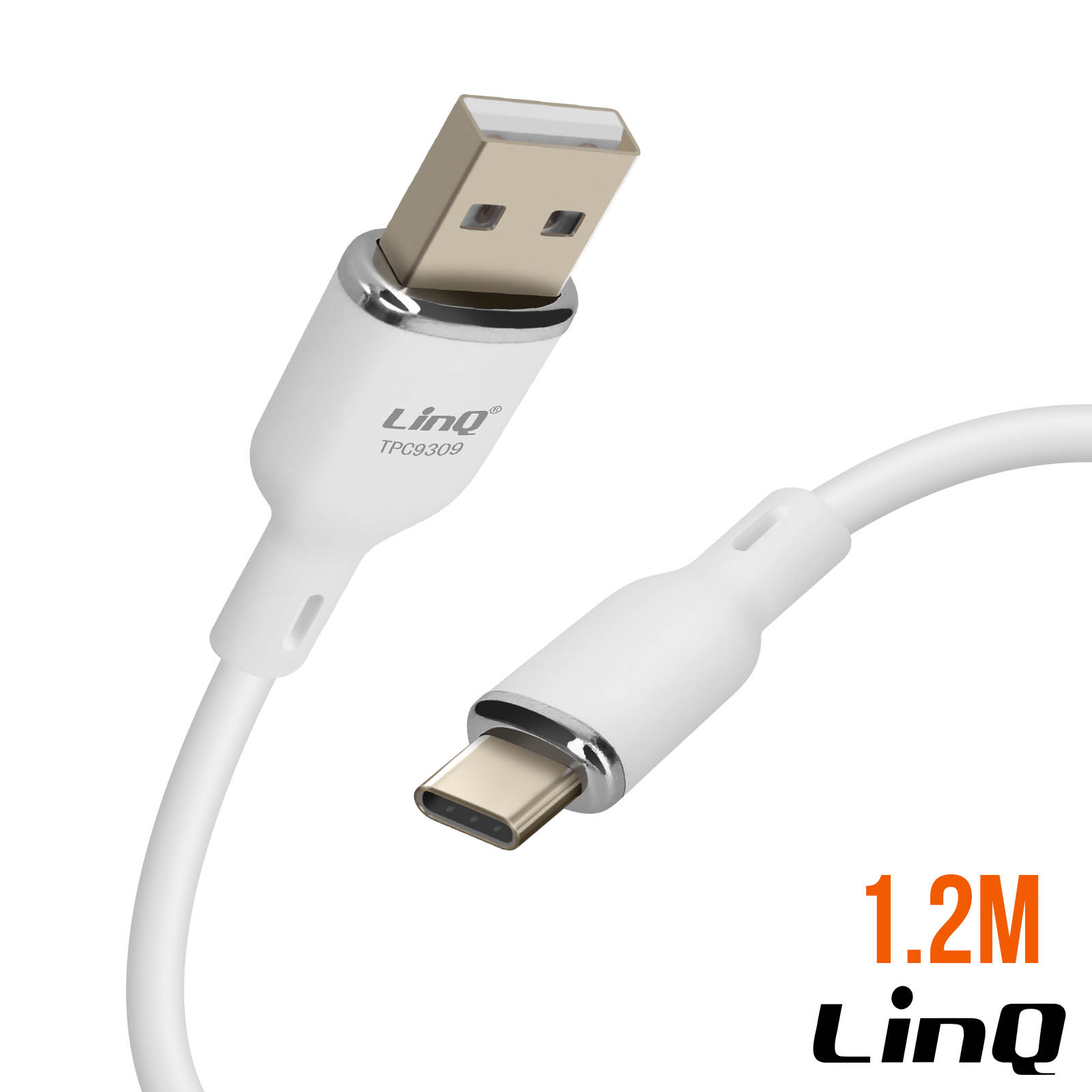 Câble USB vers USB C Fast Charge, Longueur 1.2m, LinQ - Blanc