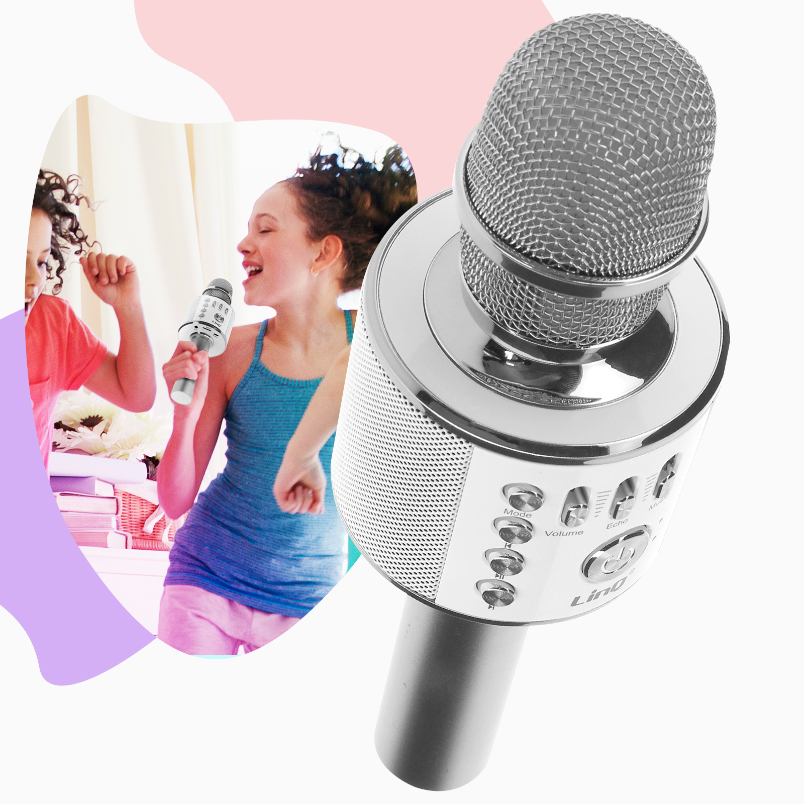Microphone karaoké sans fil sans fil avec haut-parleur Bluetooth Argent