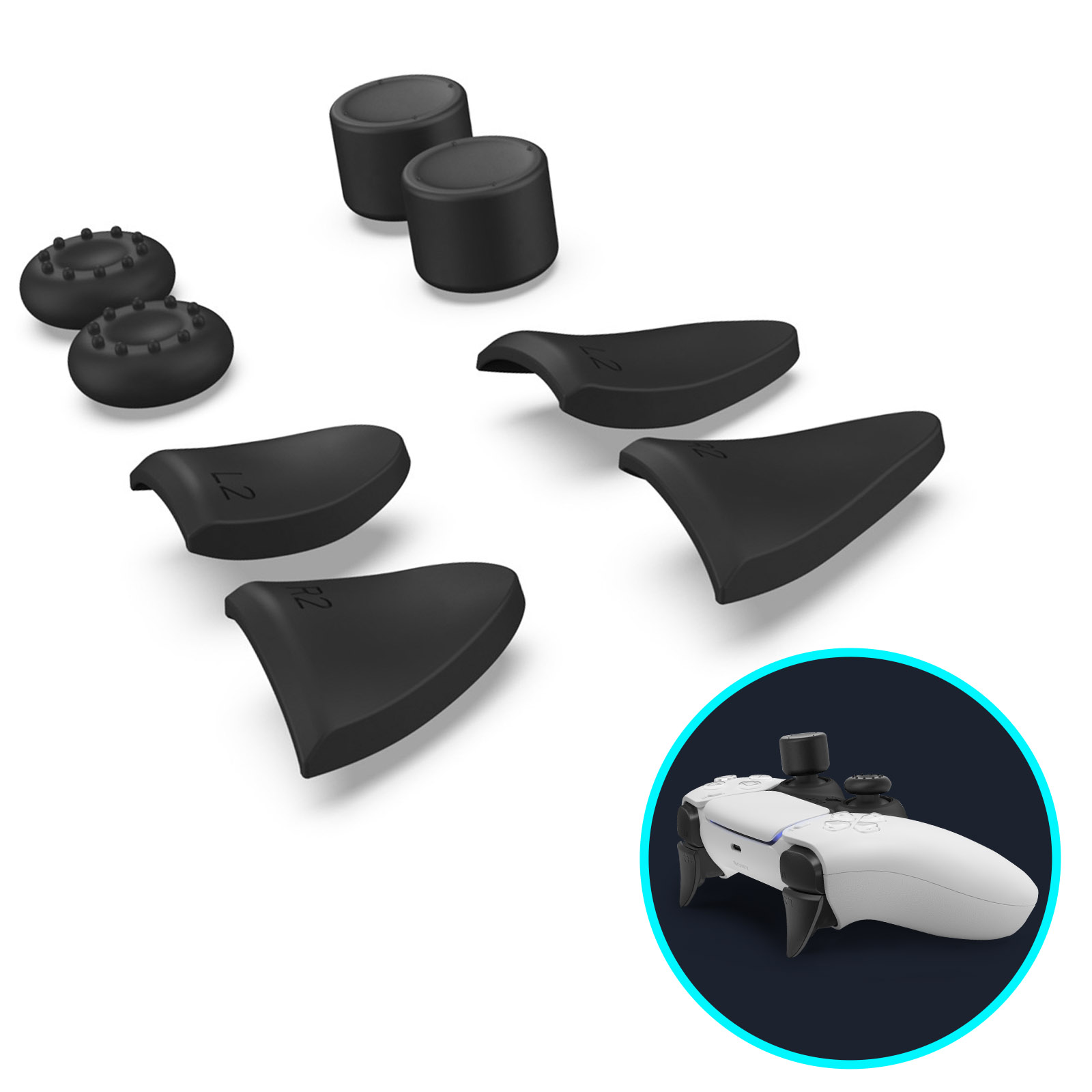 Kit d'Accessoires Manette PS5 Dualsense : Extensions Gâchettes + Poignée /  Grips Pouce - Noir - Français