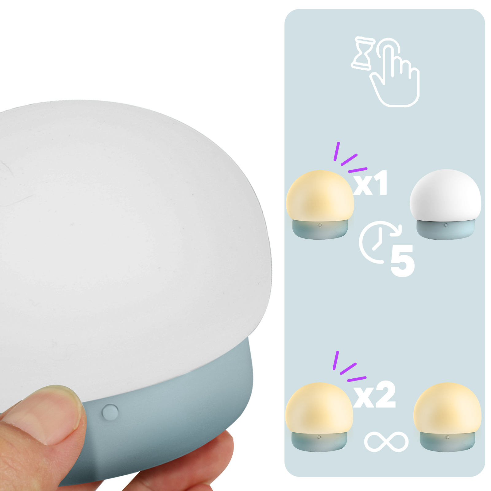 Veilleuse Champignon avec Lumière Chaude Autonomie 6 heures, Lampe