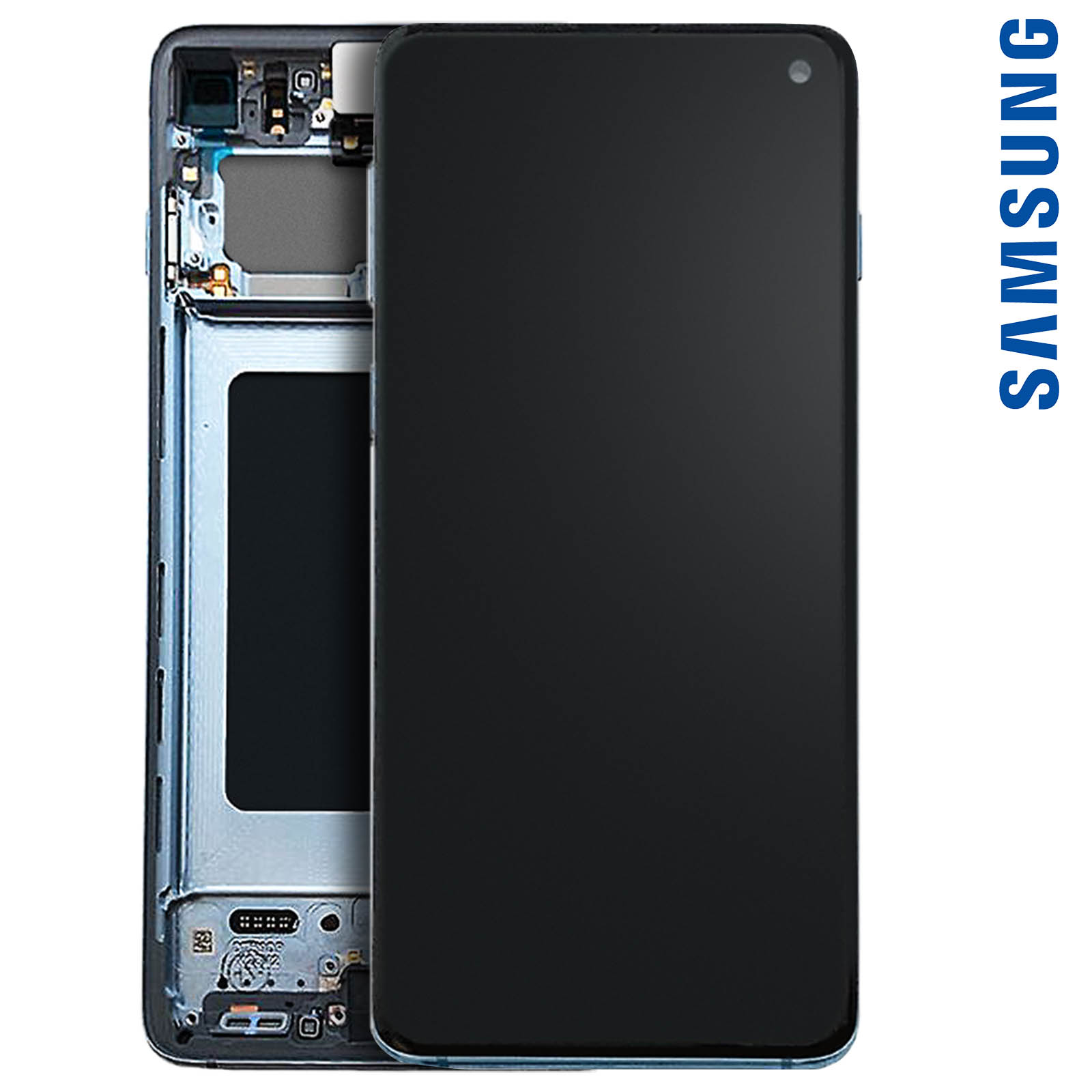 Service Pack ITG® Kit de réparation d'écran d'origine pour Samsung Galaxy S10 SM-G973F Bleu cache batterie 3M film adhésif kit d'outils Prism Blue GH82-18835C – Original Samsung Full Display 