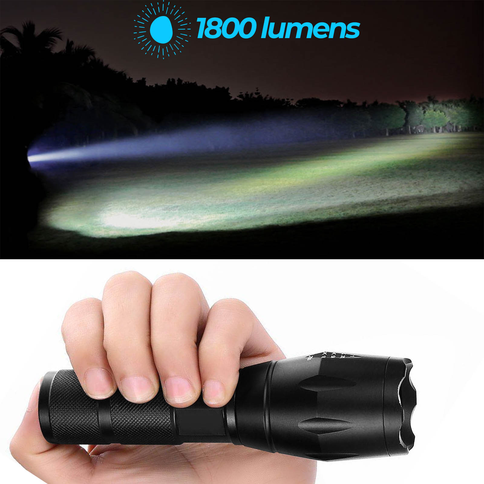 Torcia tascabile a LED 1800 lumen, serie LuminX - Zoom 20 metri - Italiano