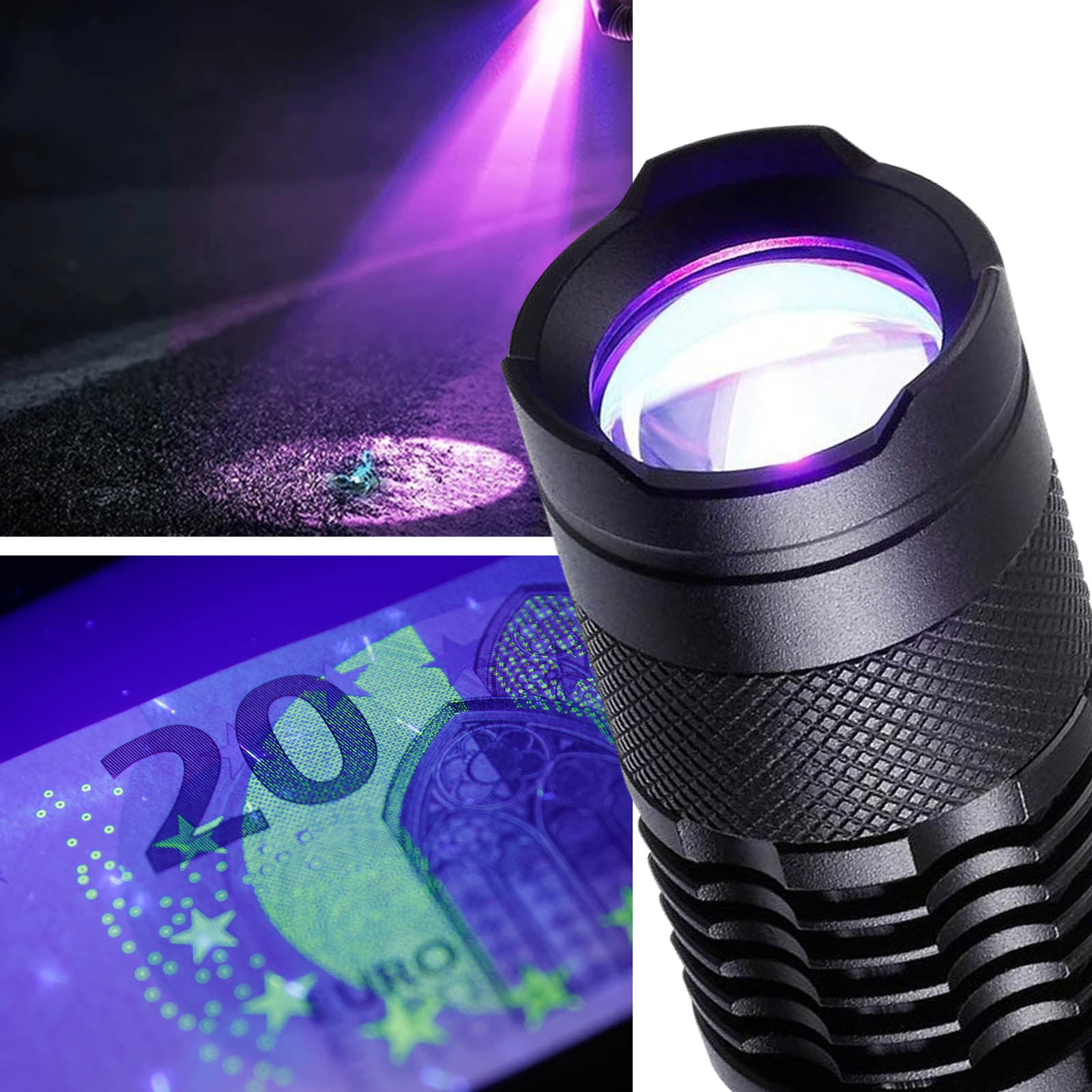 Mini Lampe UV 5W Fonction Zoom, Format de Poche - Noir - Français