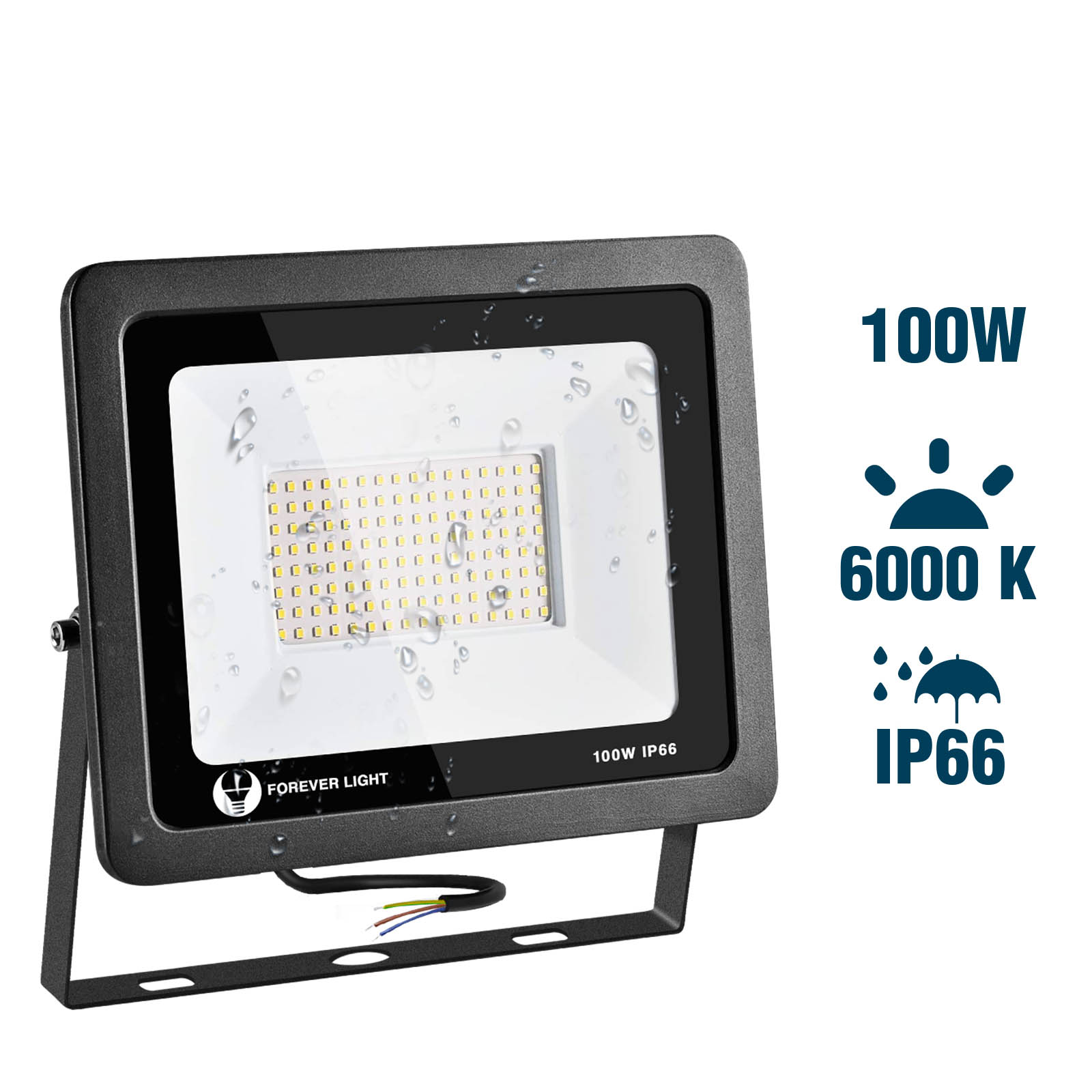 Projecteur LED 100W 9000 Lumens IP66 Haute Luminosité Température de Couleur:  Blanc Froid 6500K