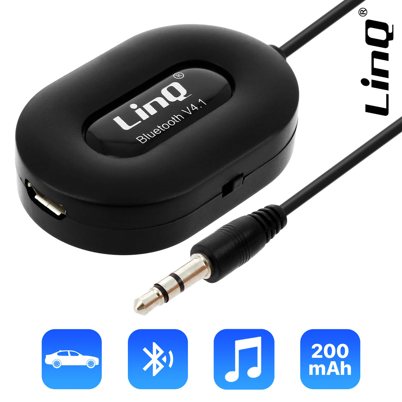 Récepteur Audio Bluetooth 4.1 avec Adaptateur Jack 3.5mm Mâle, LinQ - Noir  - Français