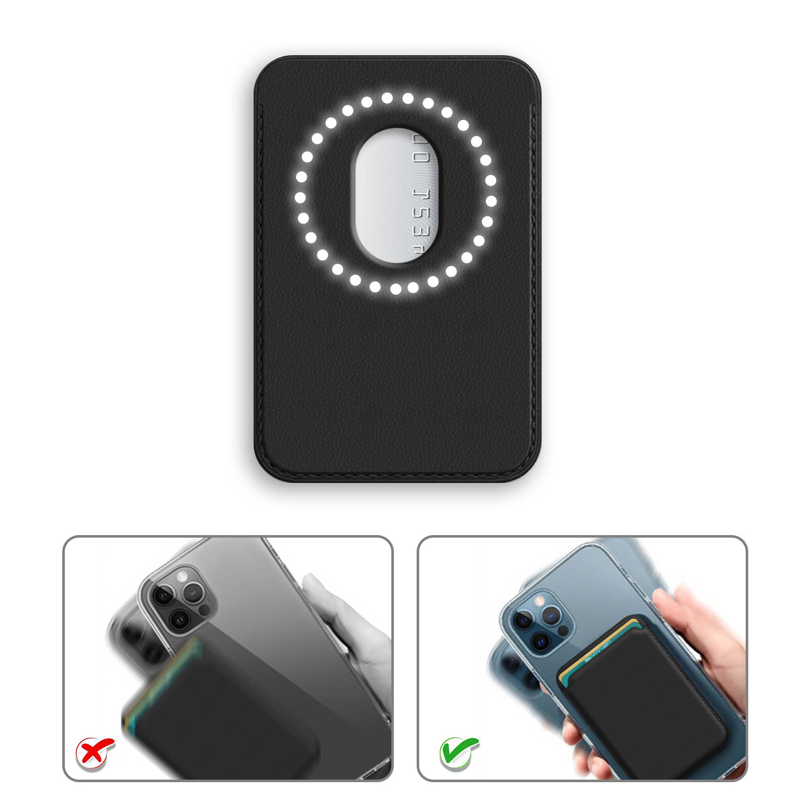 Porte-carte MagSafe iPhone 12 et 13, Fixation magnétique - Noir