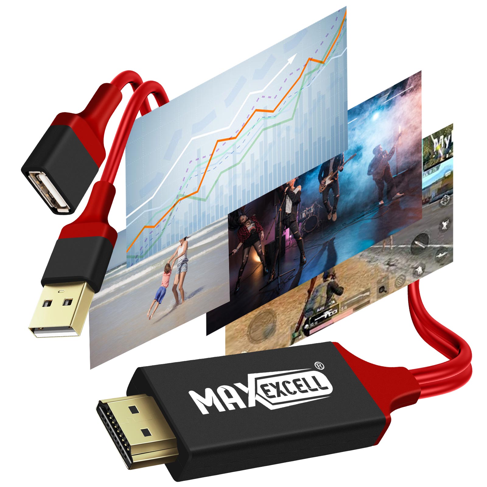 Câble HDMI Universel pour Smartphone et Tablette MHL, Résolution HD 2K, Max  excell - Noir / Rouge - Français
