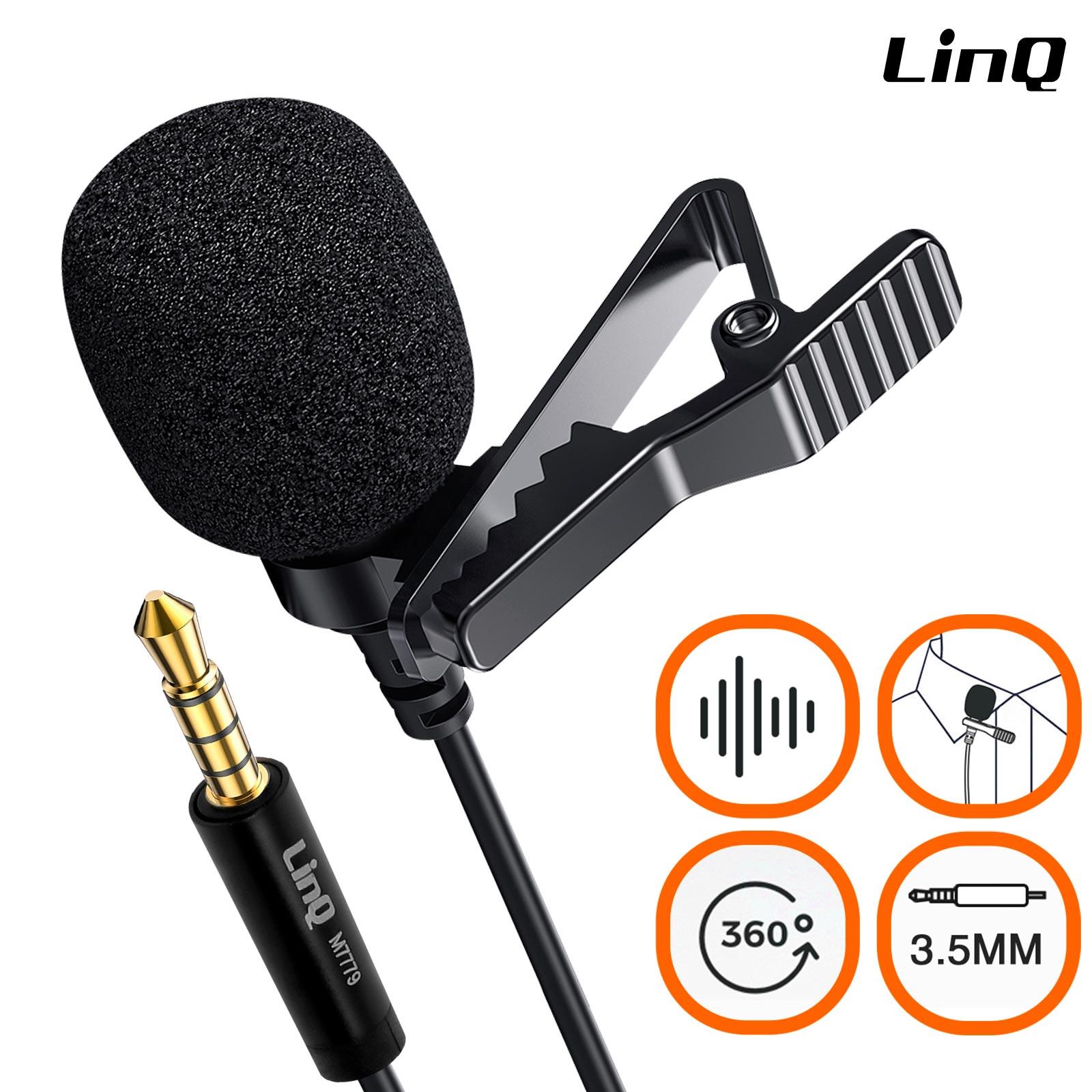Microfono Lavalier con cancellazione del rumore, jack da 3,5 mm e rotazione  di 360 °, LinQ - nero - Italiano