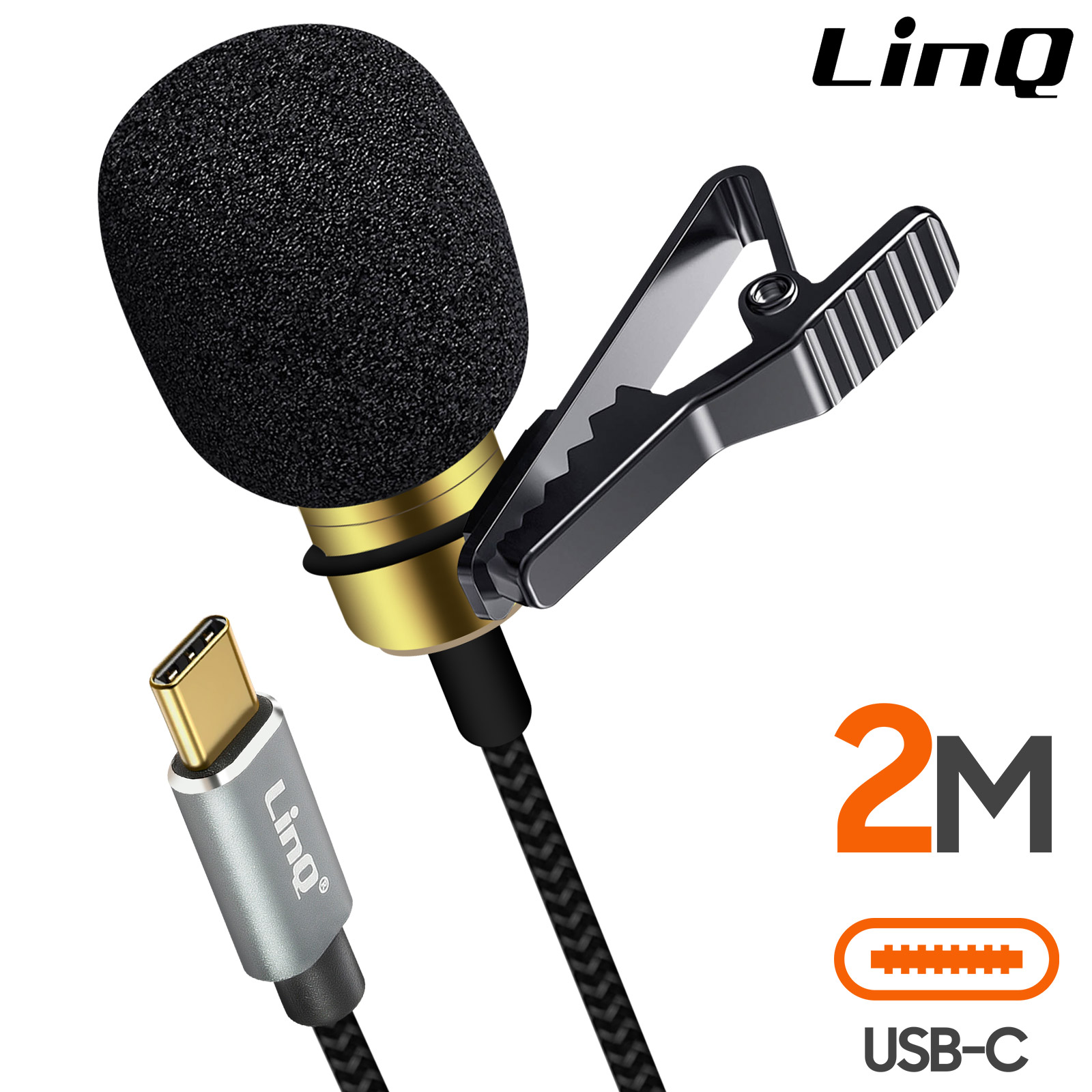 Micro cravate USB-C Omnidirectionnel 360° Haute Qualité avec Câble 2m, LinQ  - Noir
