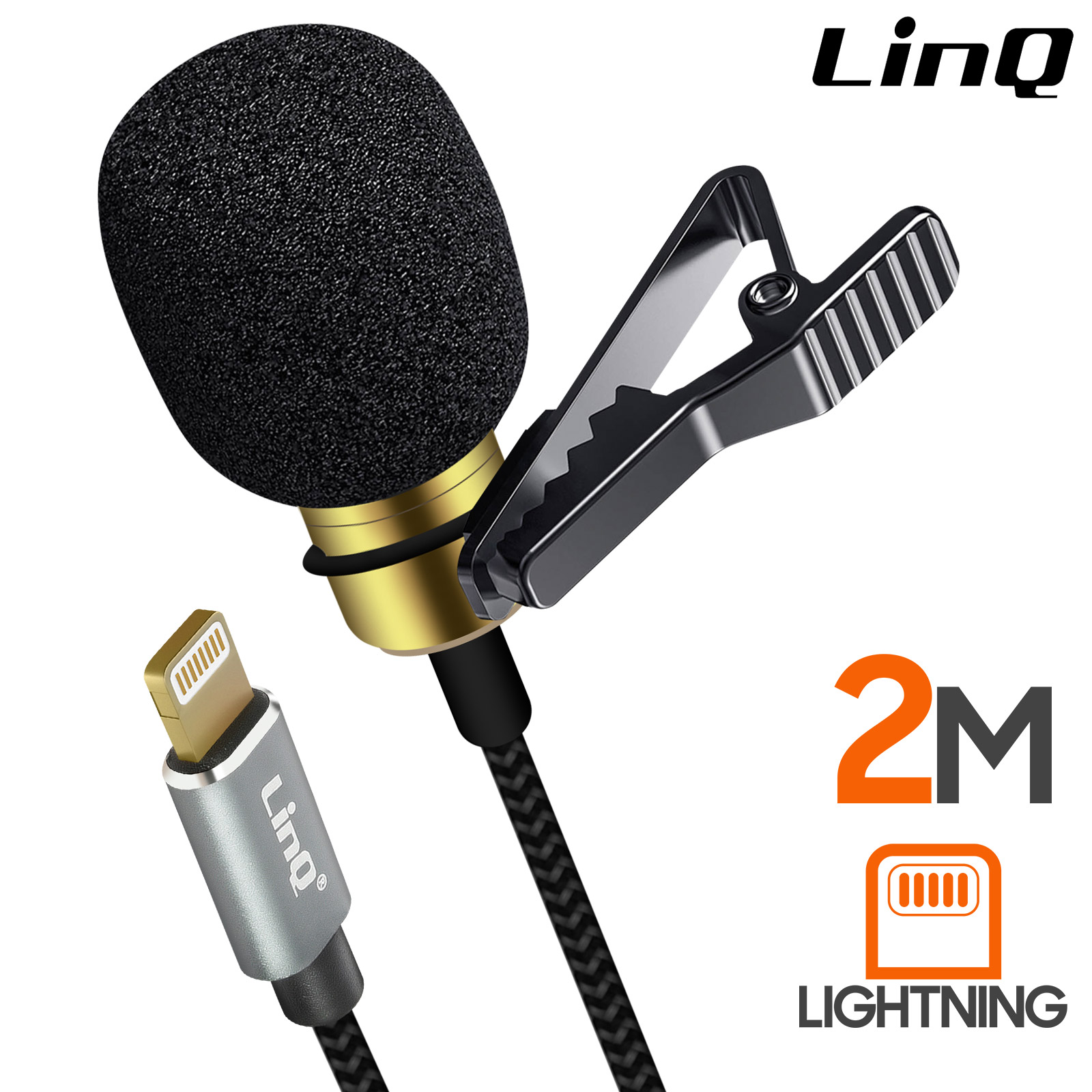 Micro cravate Lightnting Omnidirectionnel 360° Haute Qualité avec Câble 2m,  LinQ - Noir - Français