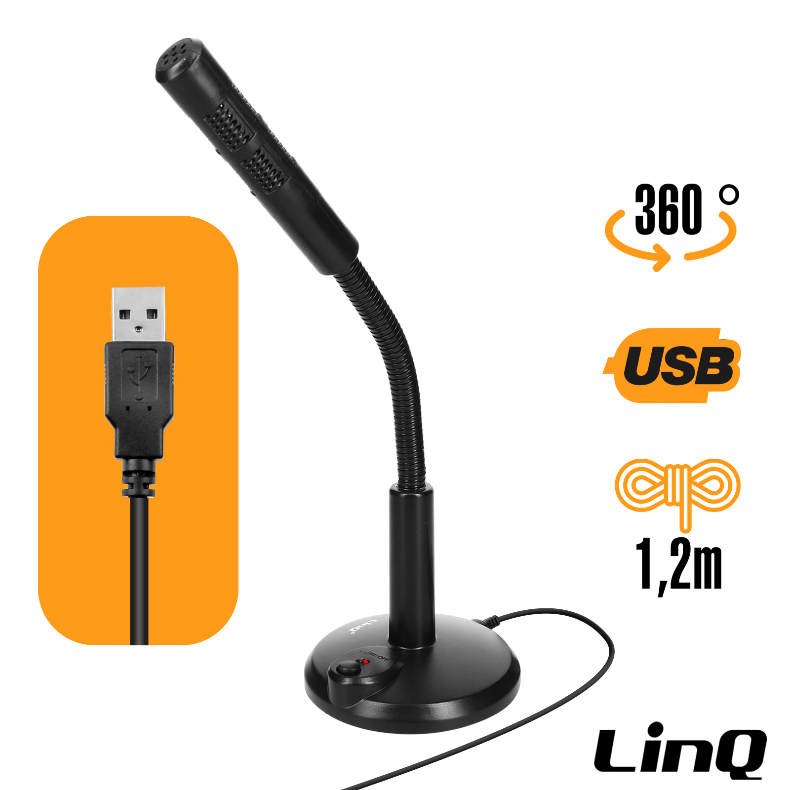 Microfono da tavolo con USB, suono omnidirezionale con riduzione del  rumore, LinQ - nero - Italiano