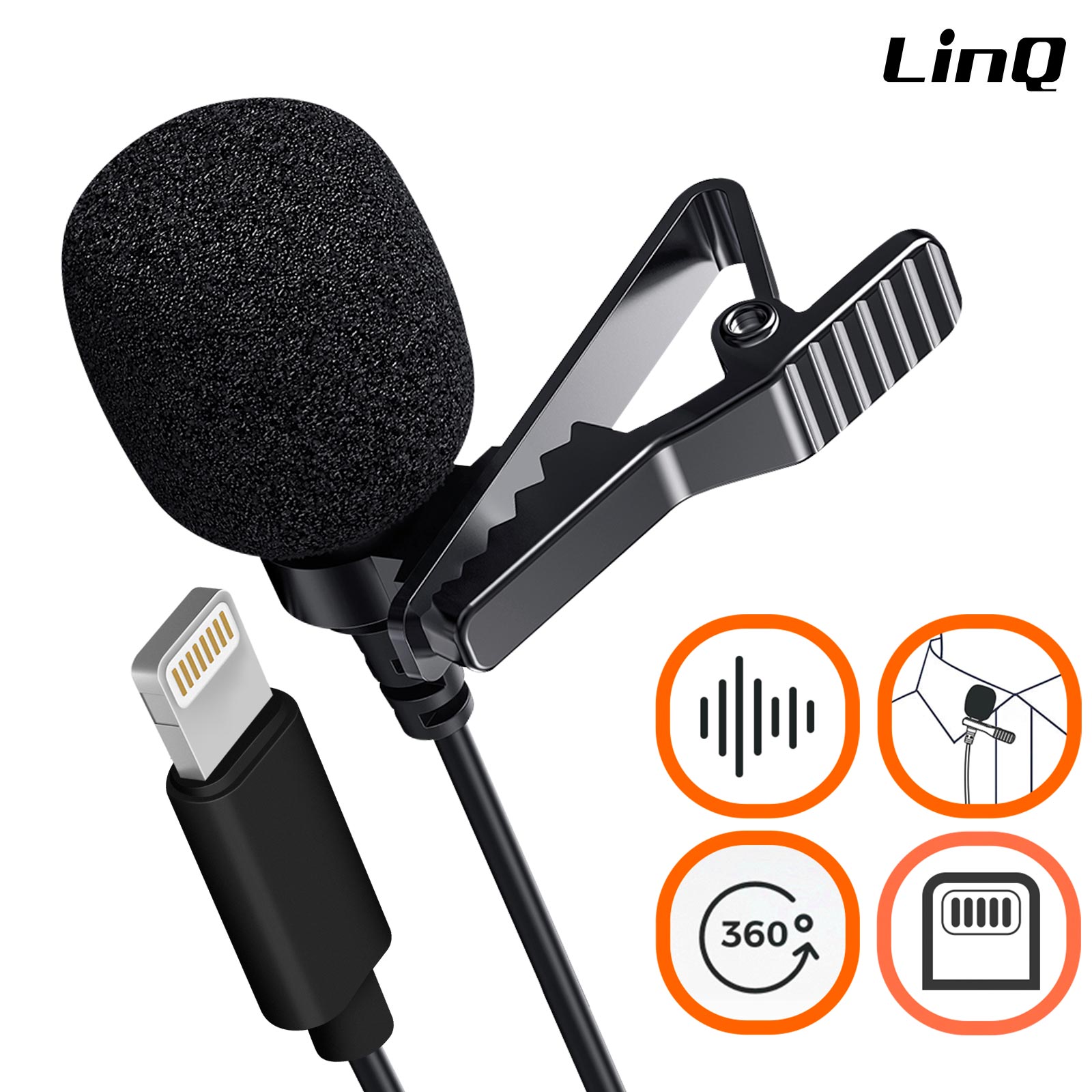 Micrófono Lavalier para smartphone con cancelación de ruido, Lightning y  rotación de 360 ​​°, LinQ - Negro - Spain