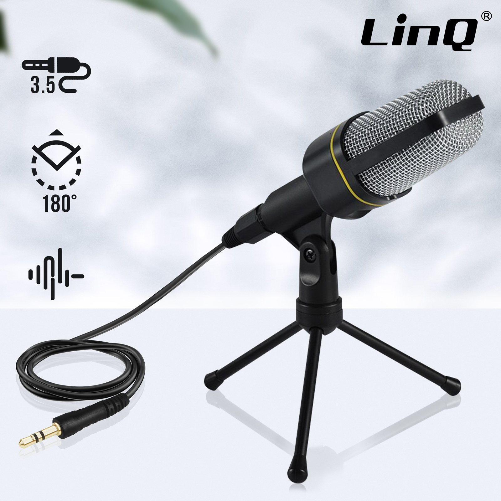 Microphone pour PC avec support bureau branchement Jack 3.5 - Linq -  Français