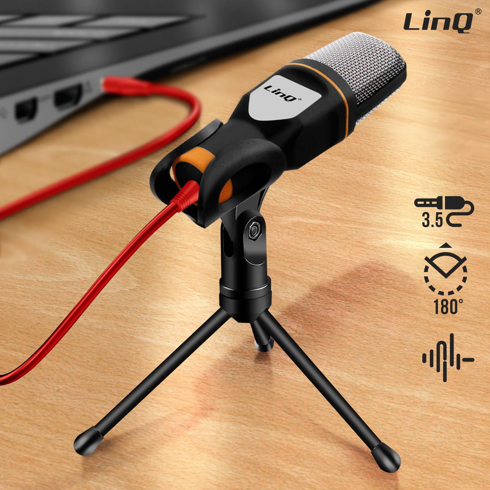 Microphone pour PC avec support bureau branchement Jack 3.5 - Linq