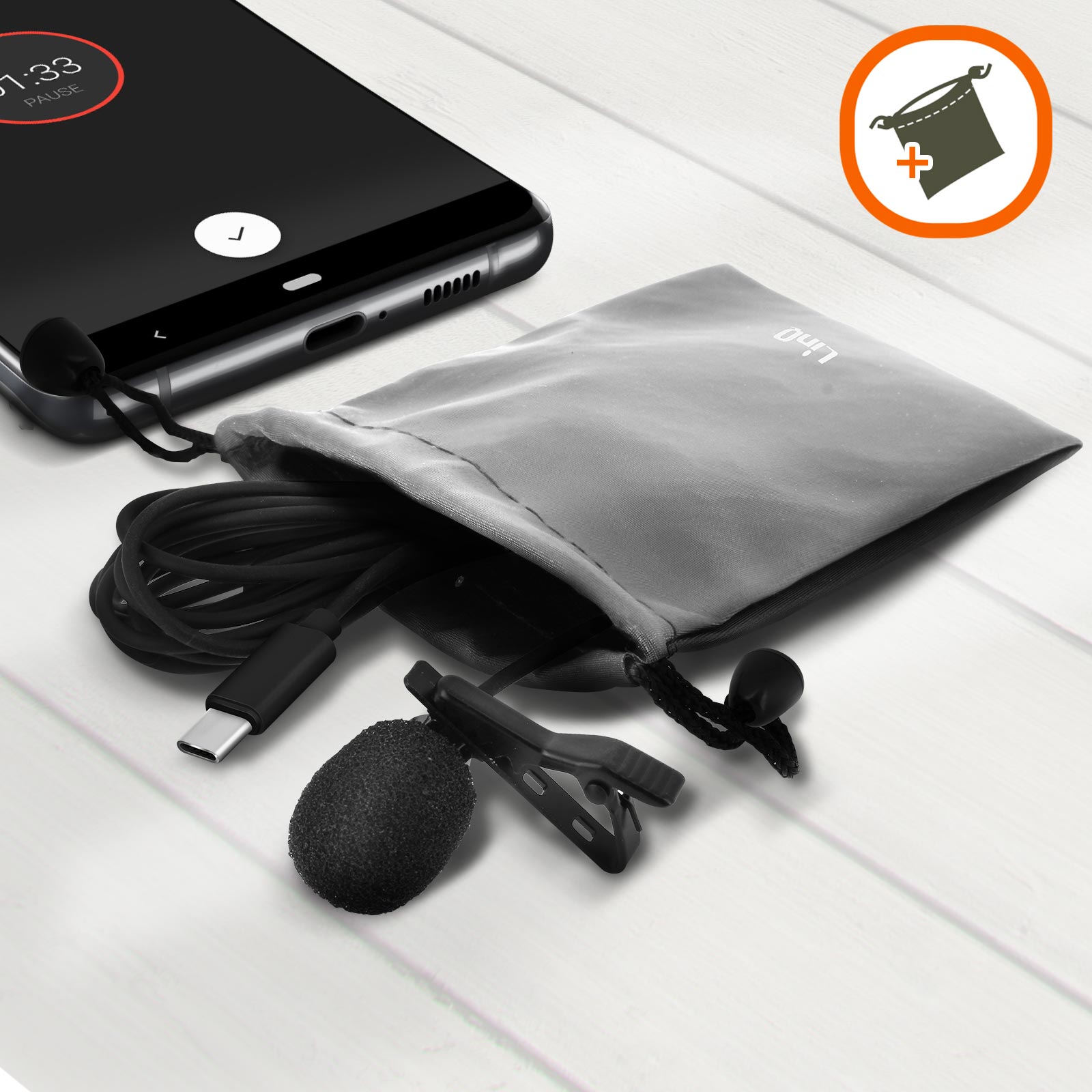 Micro-Cravate Smartphone avec Réduction du Bruit, Prise USB-C et Rotatif à  360°, LinQ - Noir - Français