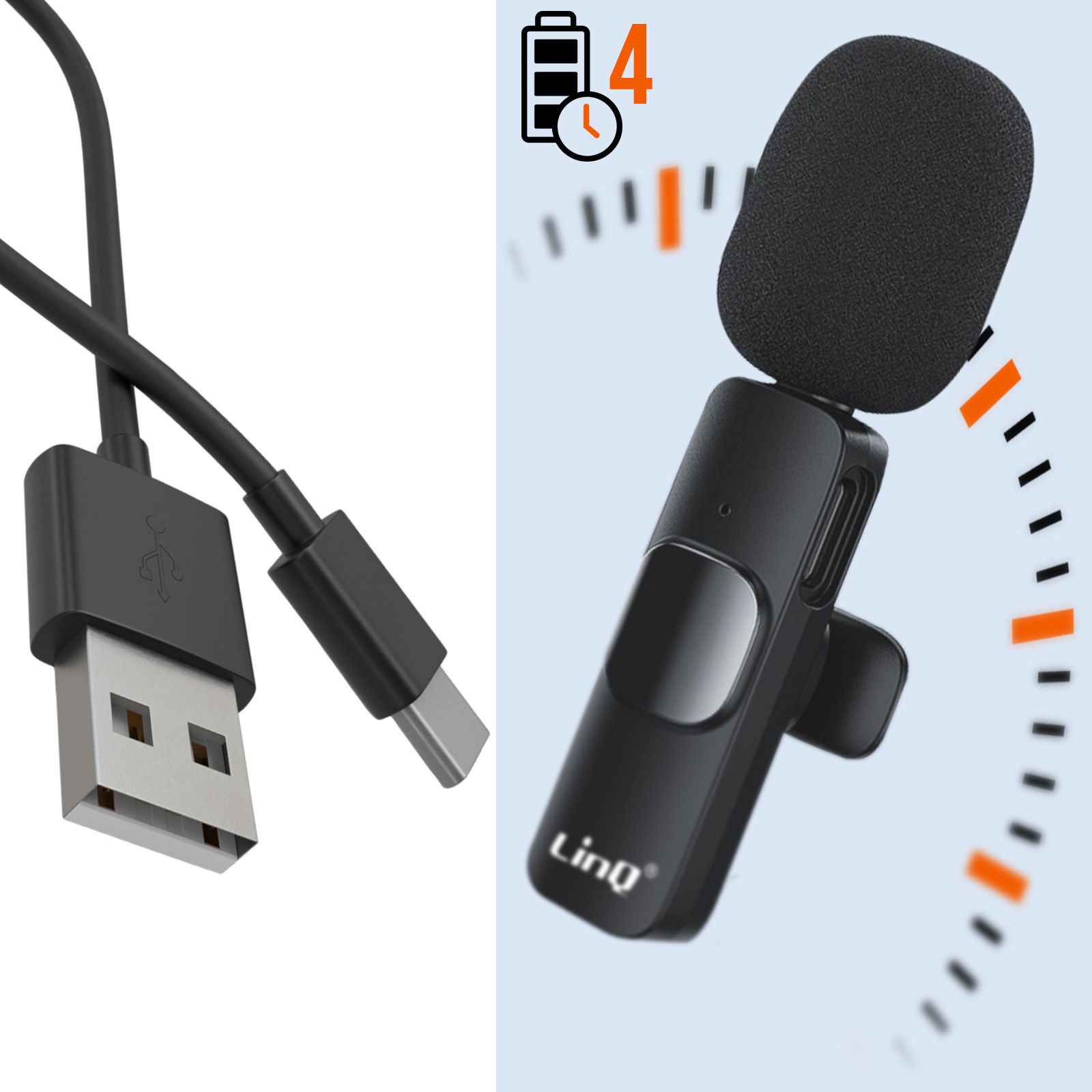 Microfono lavalier senza fili con adattatori Lightning + USB-C