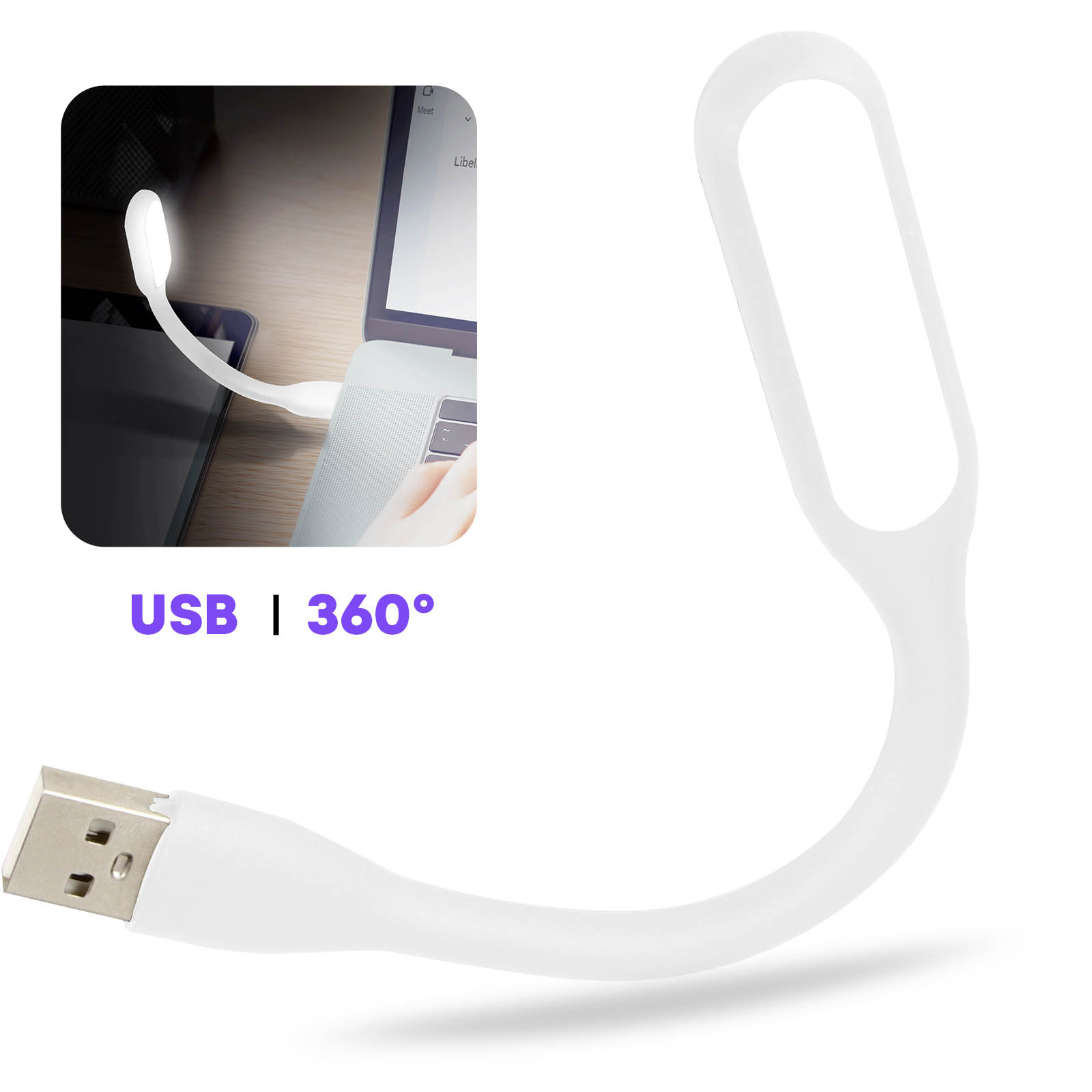 USB LED-Minilampe aus flexiblem Silikon, 360° verstellbar – Weiß - German