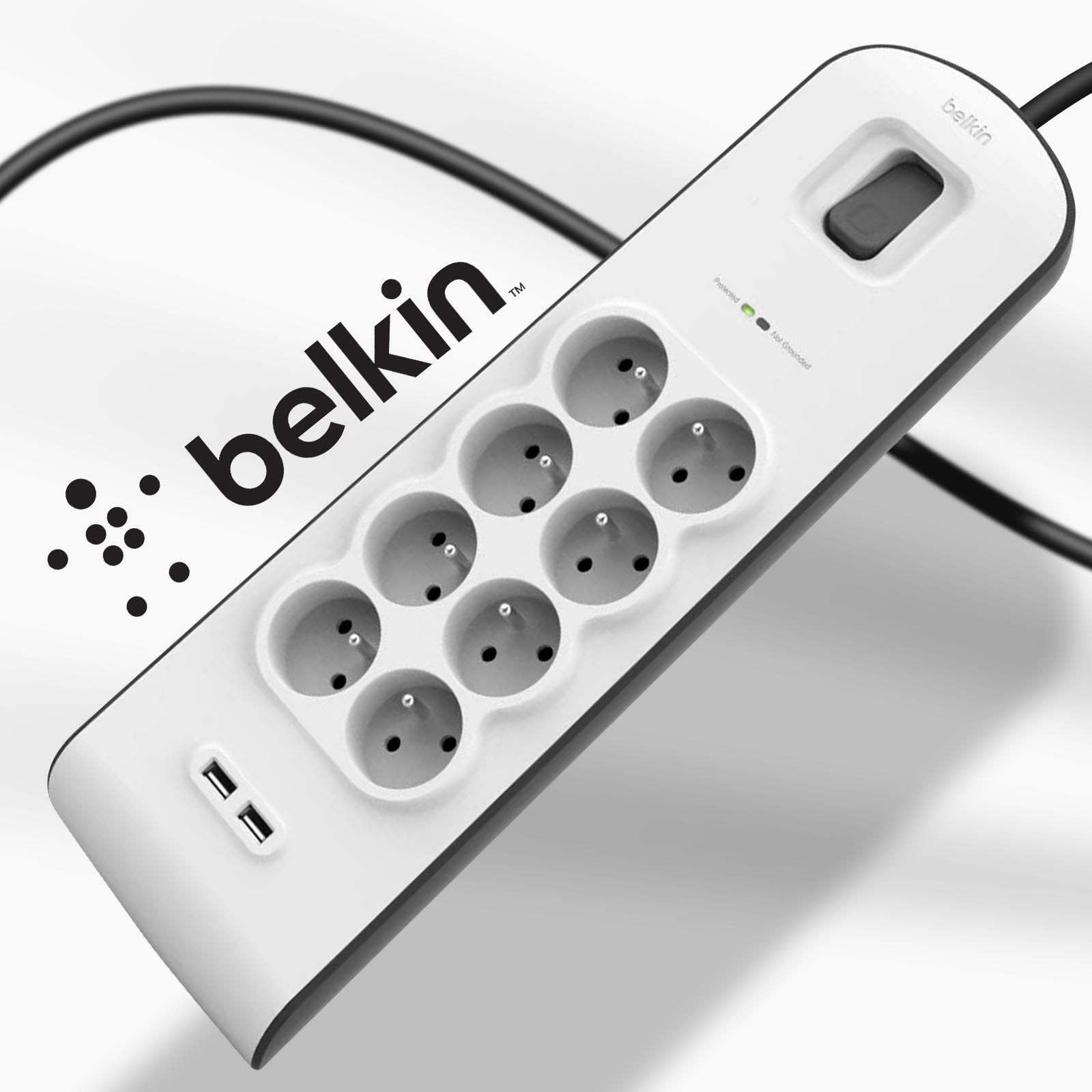 Belkin multiprise parafoudre - 8 x prises + 2 ports USB - Multiprise Belkin  sur