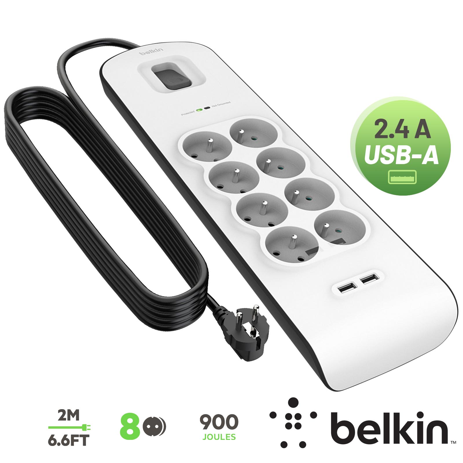 Belkin multiprise parafoudre 8 prises secteur avec 1 port USB-C et 1 port  USB-A pas cher - HardWare.fr