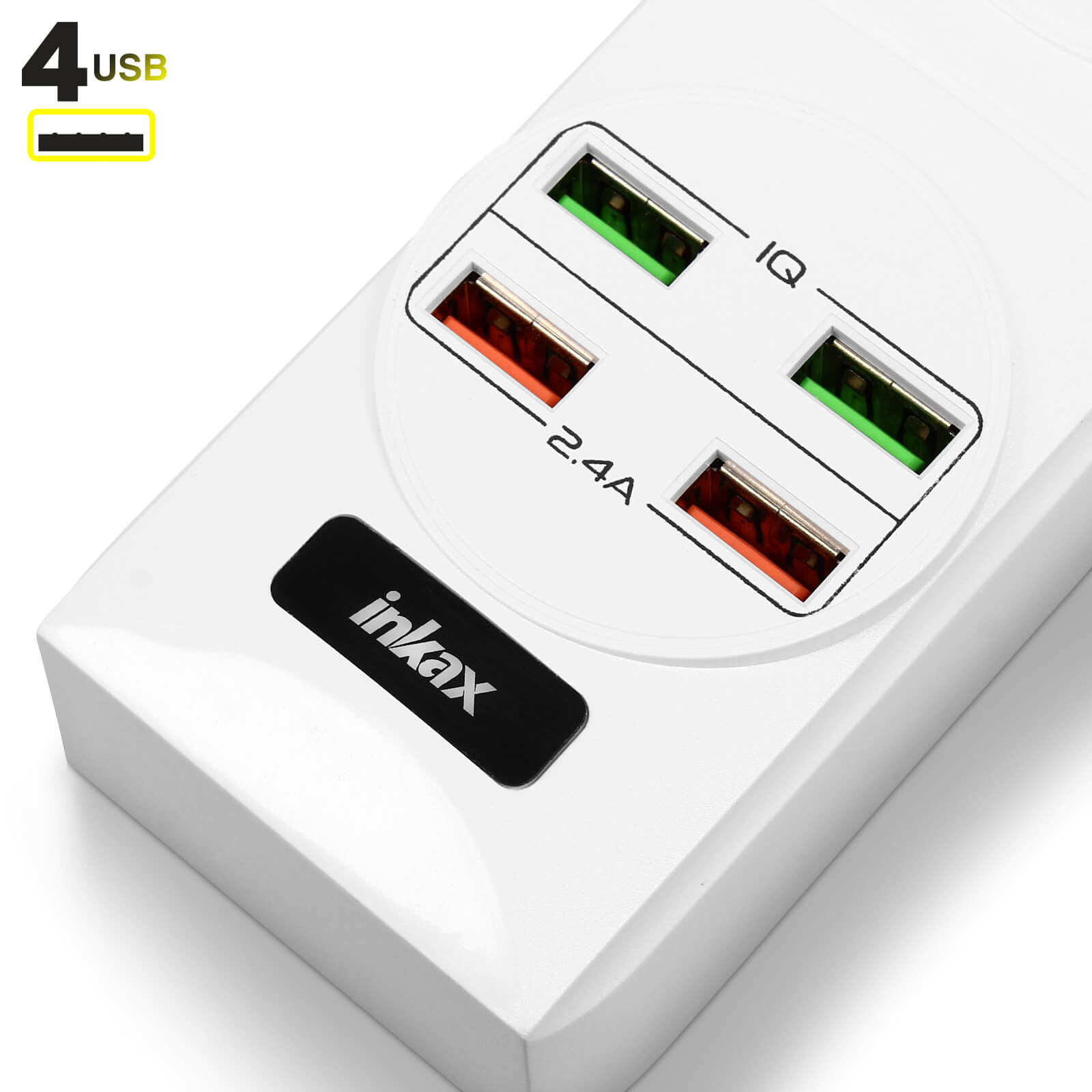 Regleta Universal Inkax, 2x Tomas corriente + 4x Puertos USB, con Botón de  encendido - Spain