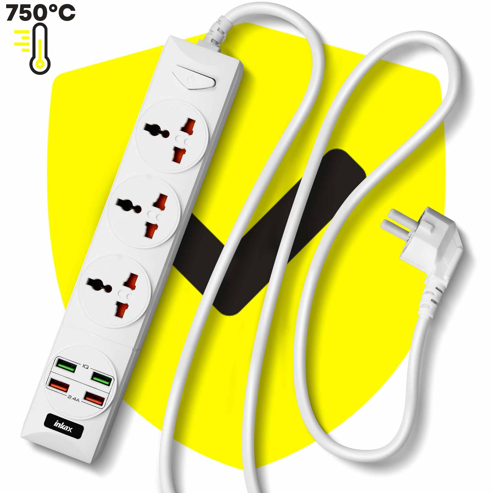 Multiprise et distributeur CEE Inkax Multiprise 3 prises plus 4 ports USB  24A Câble 2m Antistatique Blanc