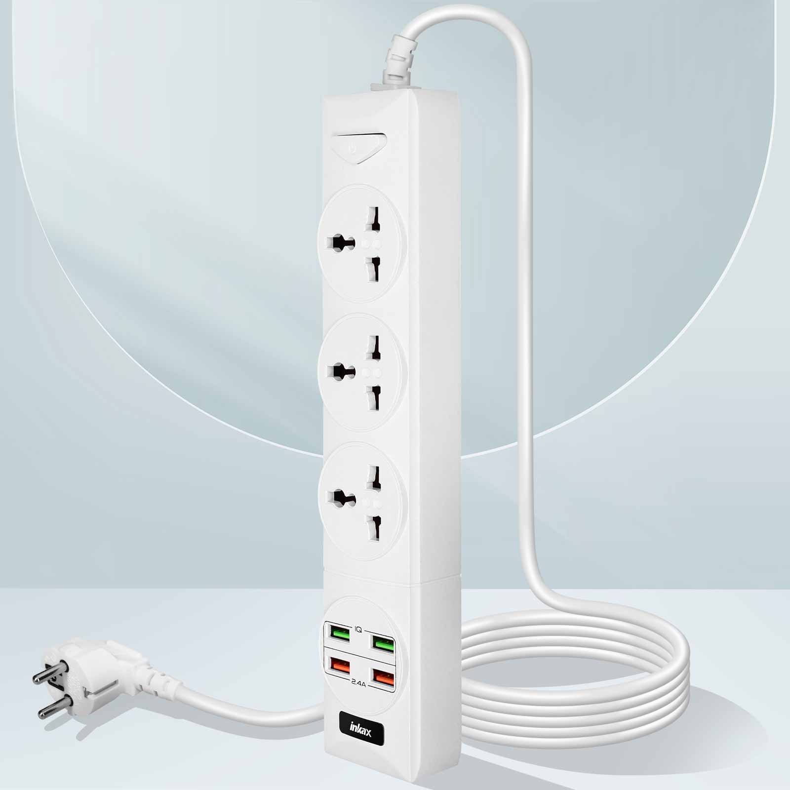 Multiprise 3 prises + 4 ports USB 2,4A Câble 2m Antistatique Inkax Blanc au  meilleur prix