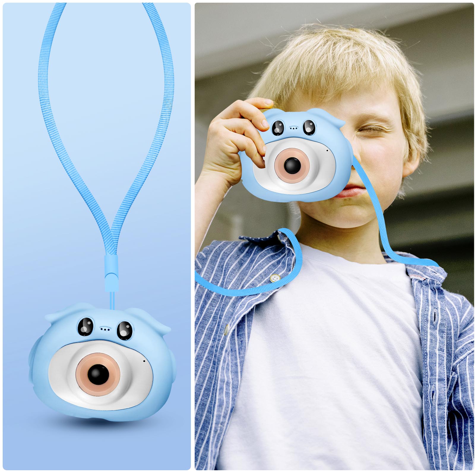 Appareil Photo pour Enfants, Photos avec Mode Selfie et Vidéos 1080p,  Design Kawaii par maXlife - Bleu - Français