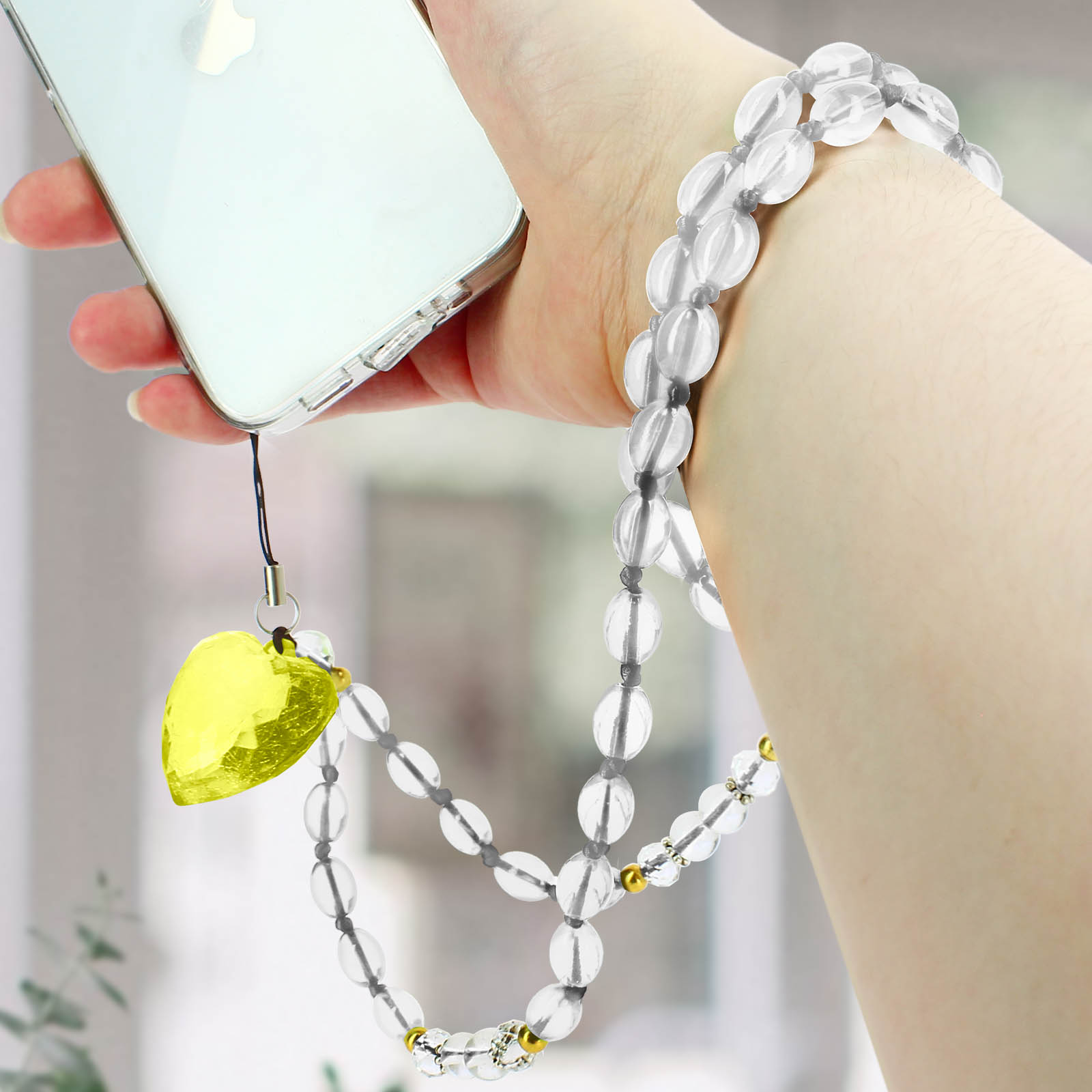 Cordon Telephone Bracelet 2 Breloques Téléphone En Cristal Coloré - Cordon Anti-Perte Avec Perles - Accessoire Femme Fille Cordino Per Cellulare Da Polso