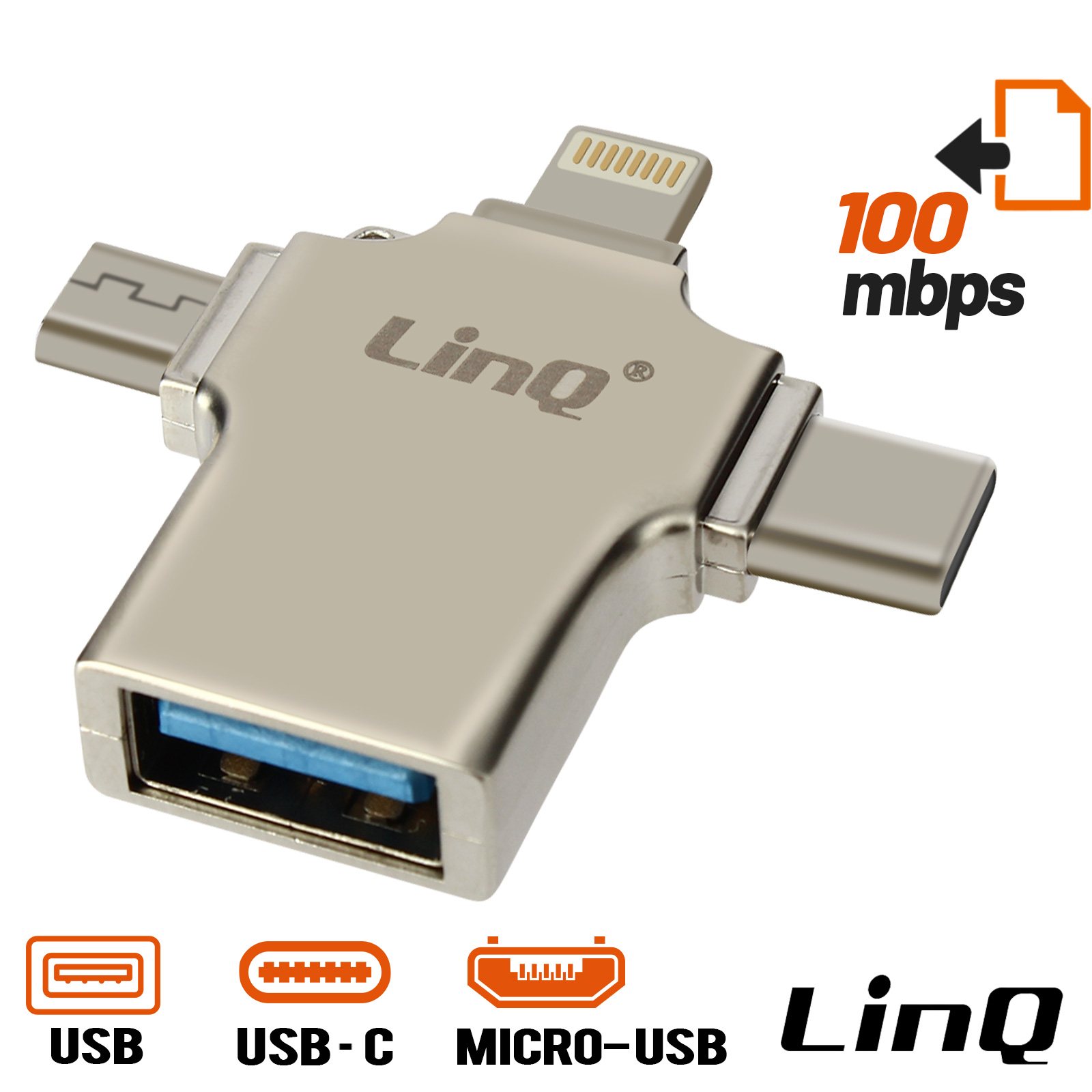 Adaptateur OTG 3 en 1 Lightning, USB-C et Micro-USB vers USB