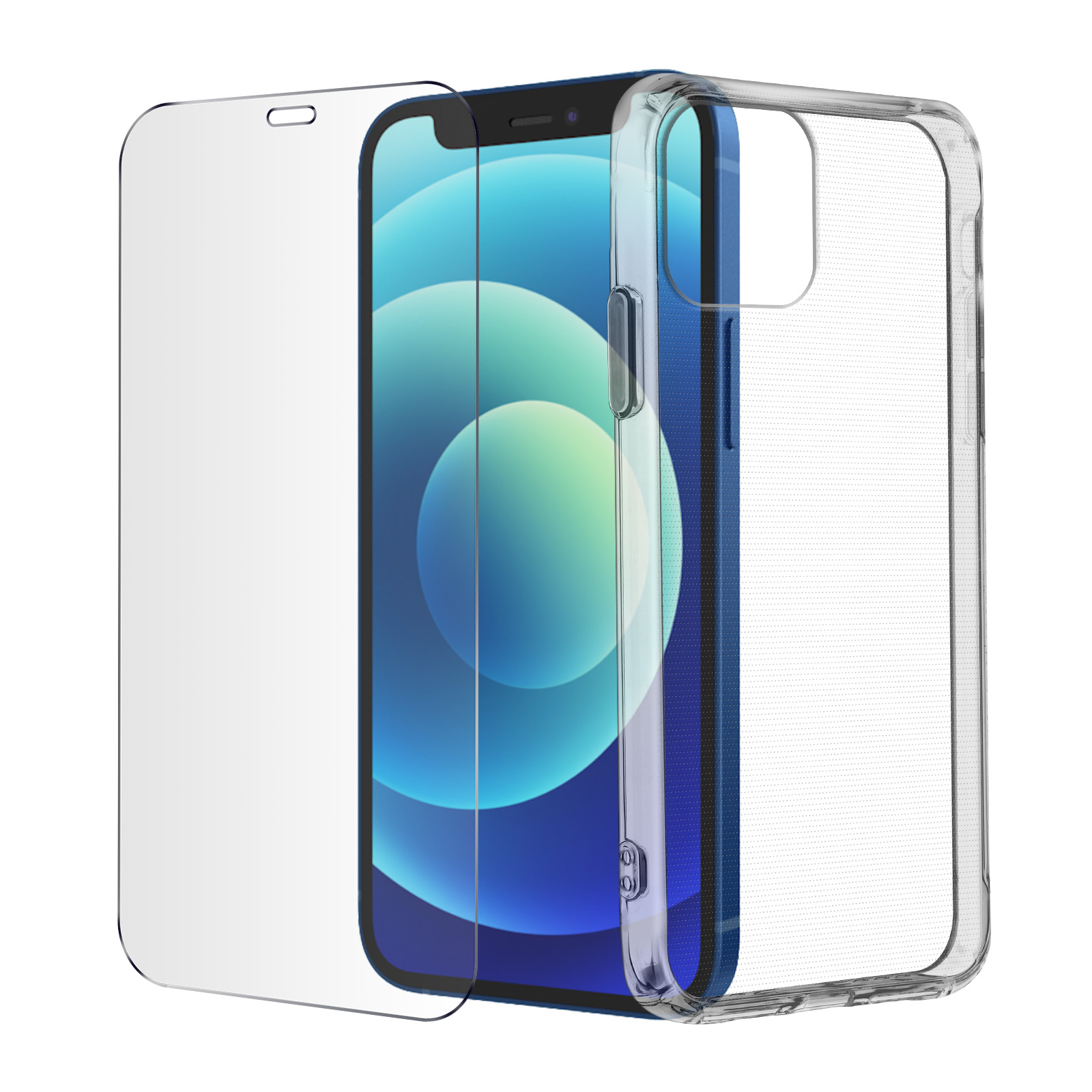 Pack Protezione 360° : Cover in Silicone Gel + Pellicola in Vetro Temperato  - trasparente per iPhone 12 Mini - Italiano