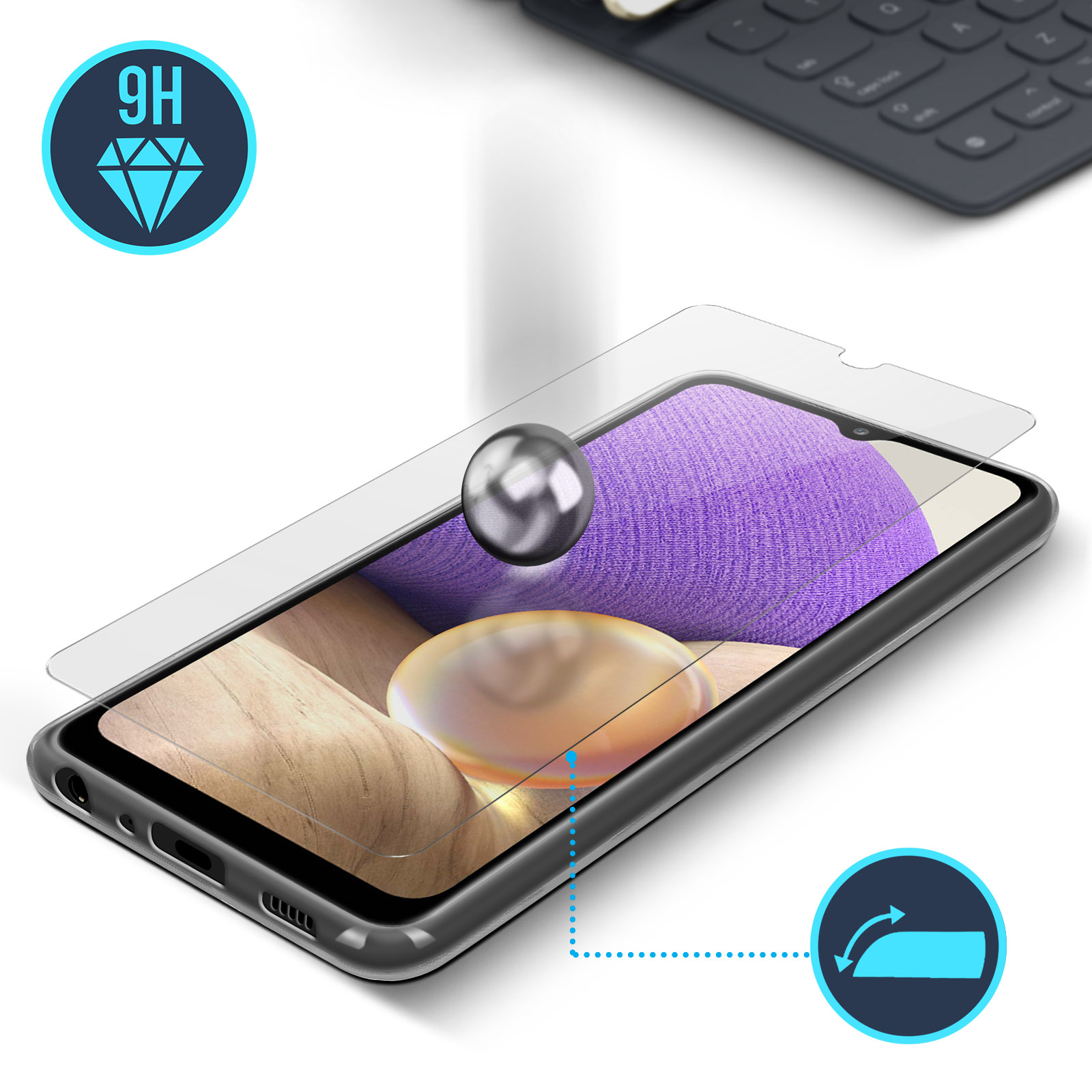 SDTEK Carbon Coque pour Samsung Galaxy A32 5G 360 Cover écran Verre Trempé