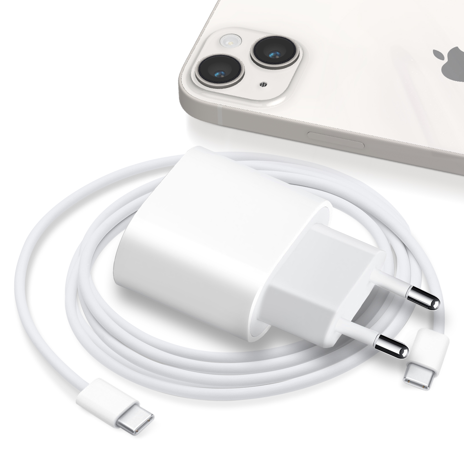Chargeur Apple USB-C 20W + Câble USB-C 2m - Pack Original Apple iPhone 15 -  Français