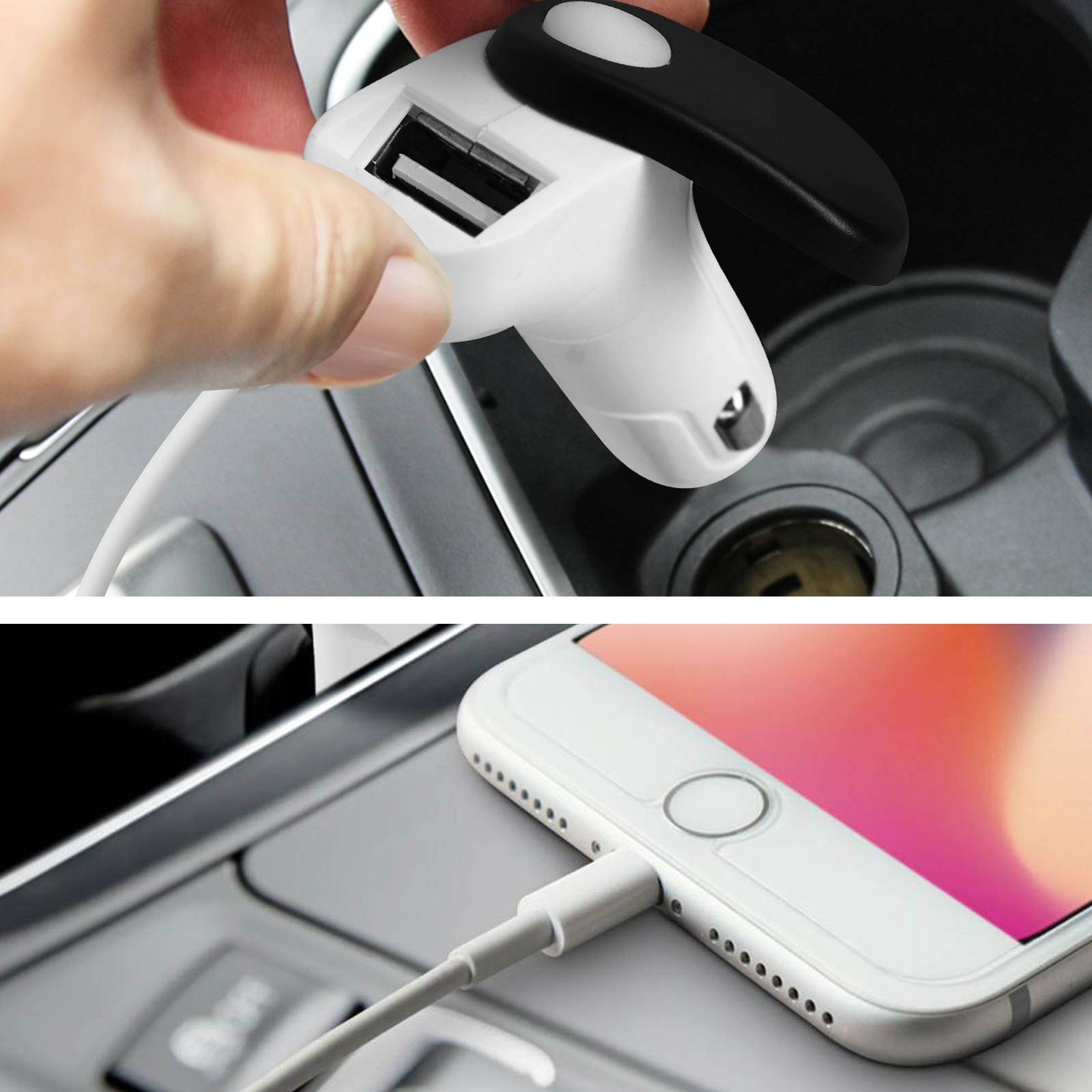 Pack 2-en-1 Support Voiture + Chargeur Allume Cigare Lightning Made For  iPhone - Français