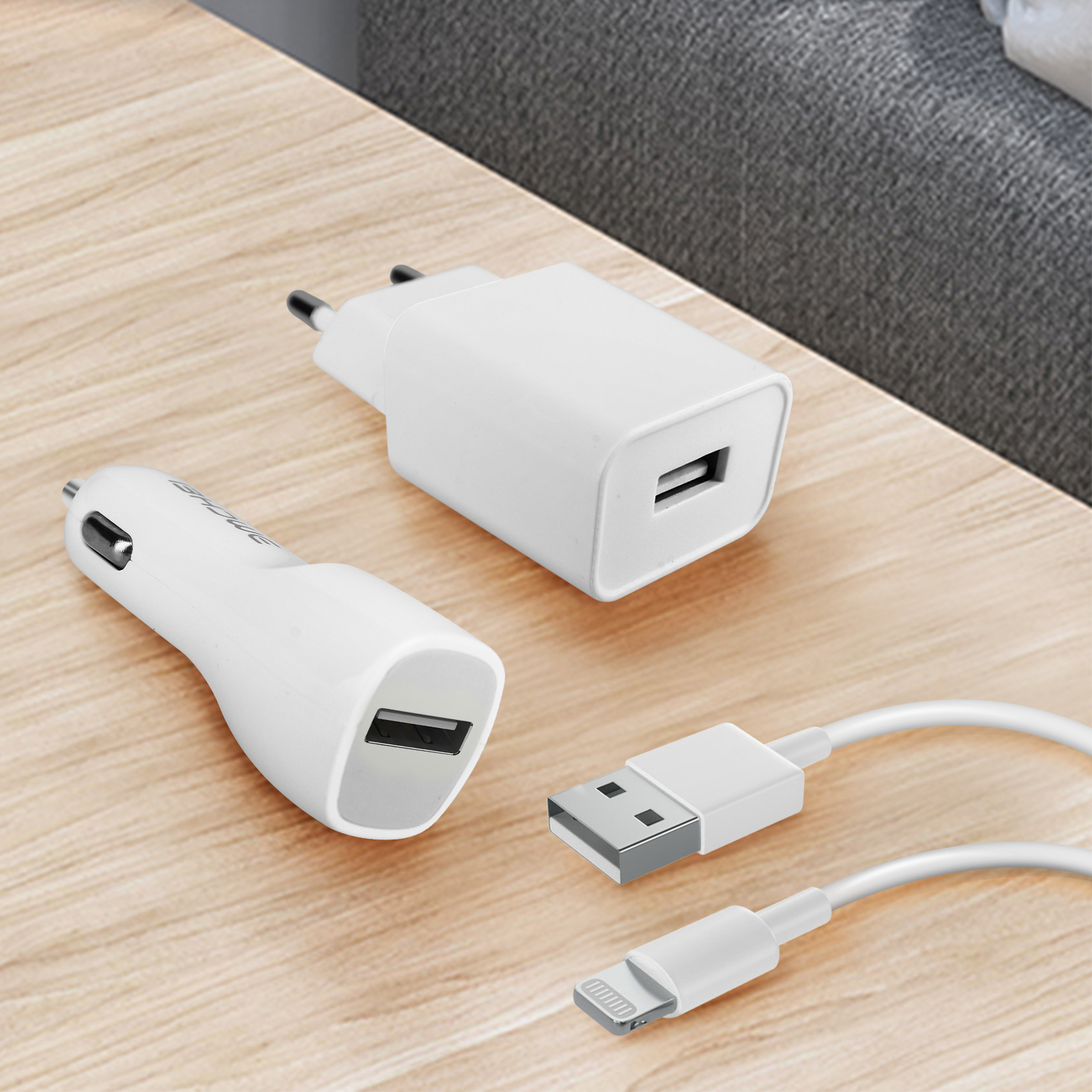 Chargeur allume-cigare USB + câble Lightning Iphone