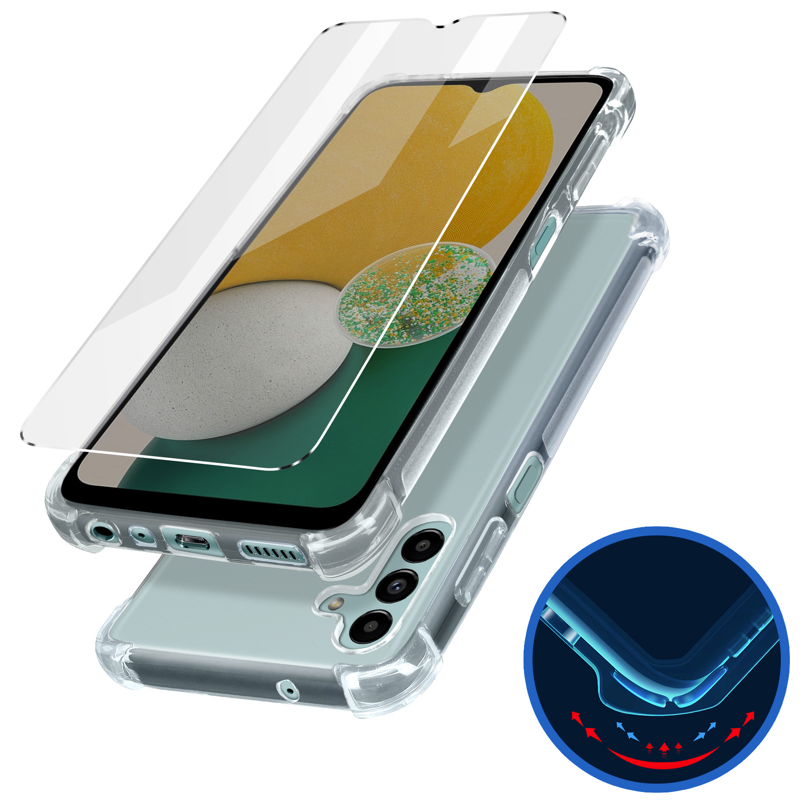 Pack coque transparente en TPU et protection écran vitre en verre trempé  pour Samsung Galaxy A13 5G / Samsung Galaxy A04s 4G - XEPTIO - Xeptio