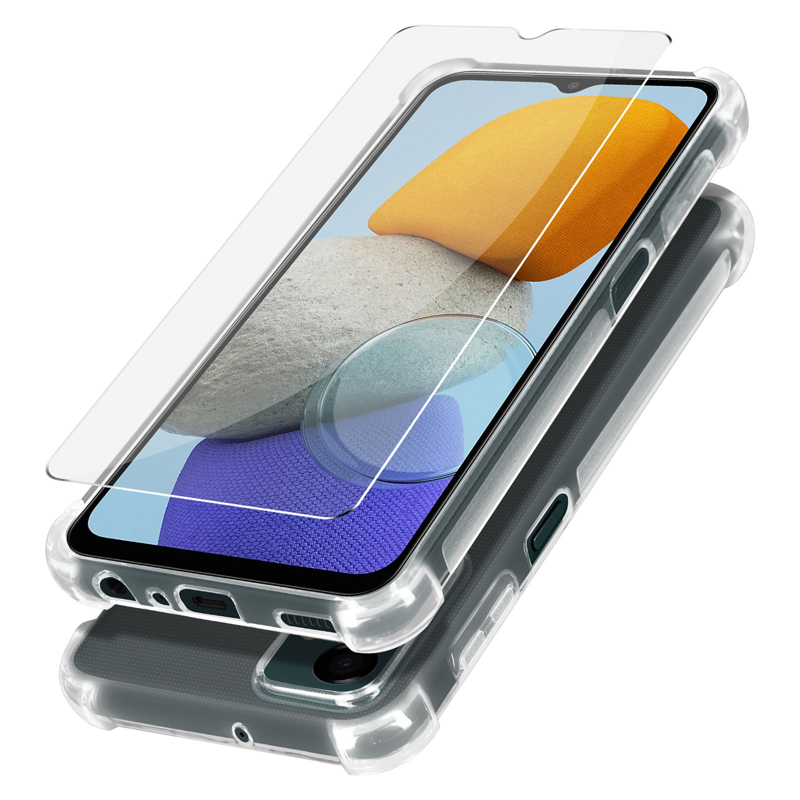 Pack de Protection 360° Premium Galaxy M23 5G et A23 5G : Coque Souple  Antichoc + Verre Trempé - Transparent