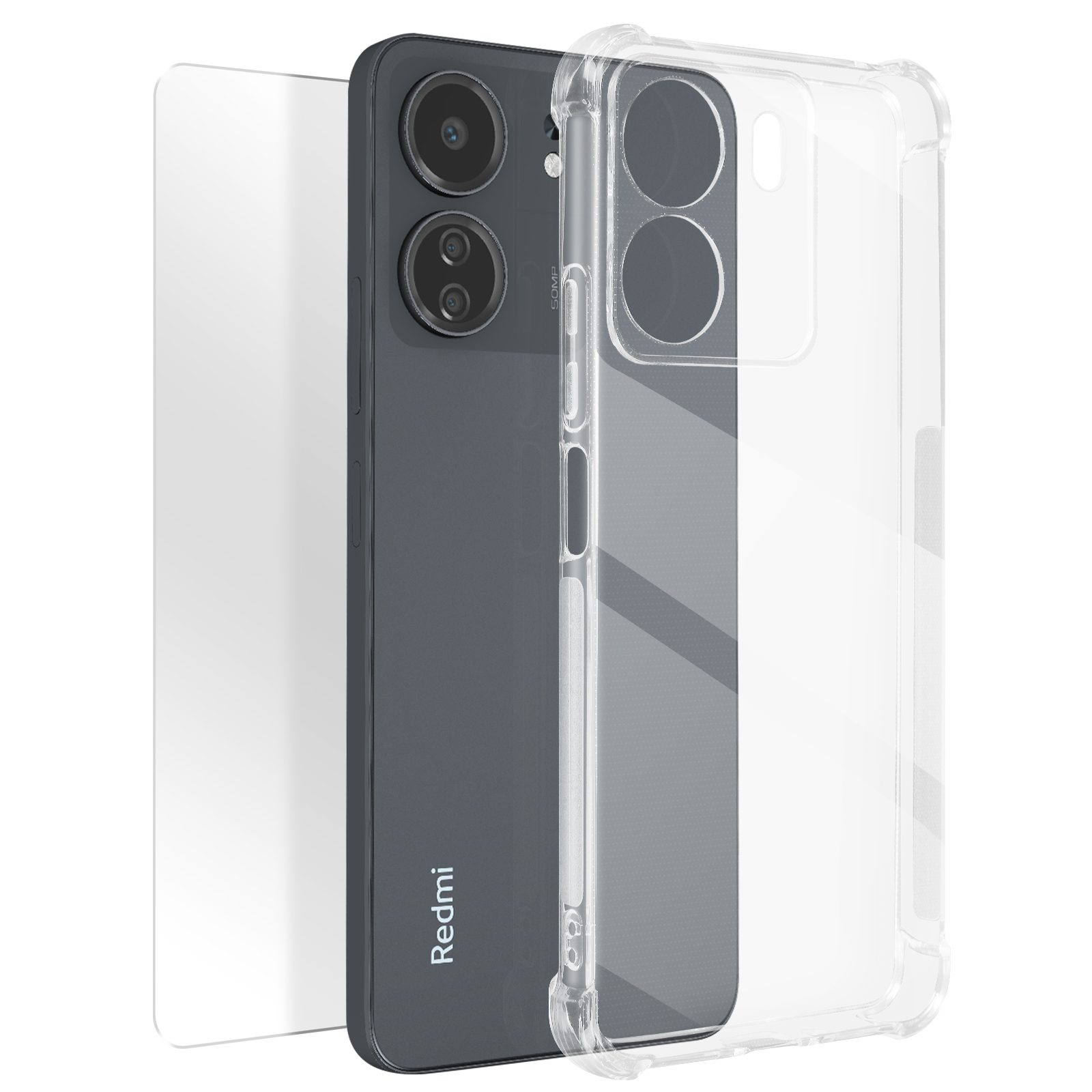 Coque Xiaomi Redmi 13C Transparent + Verre Trempé 9H - Protection Intégrale  360° - Français