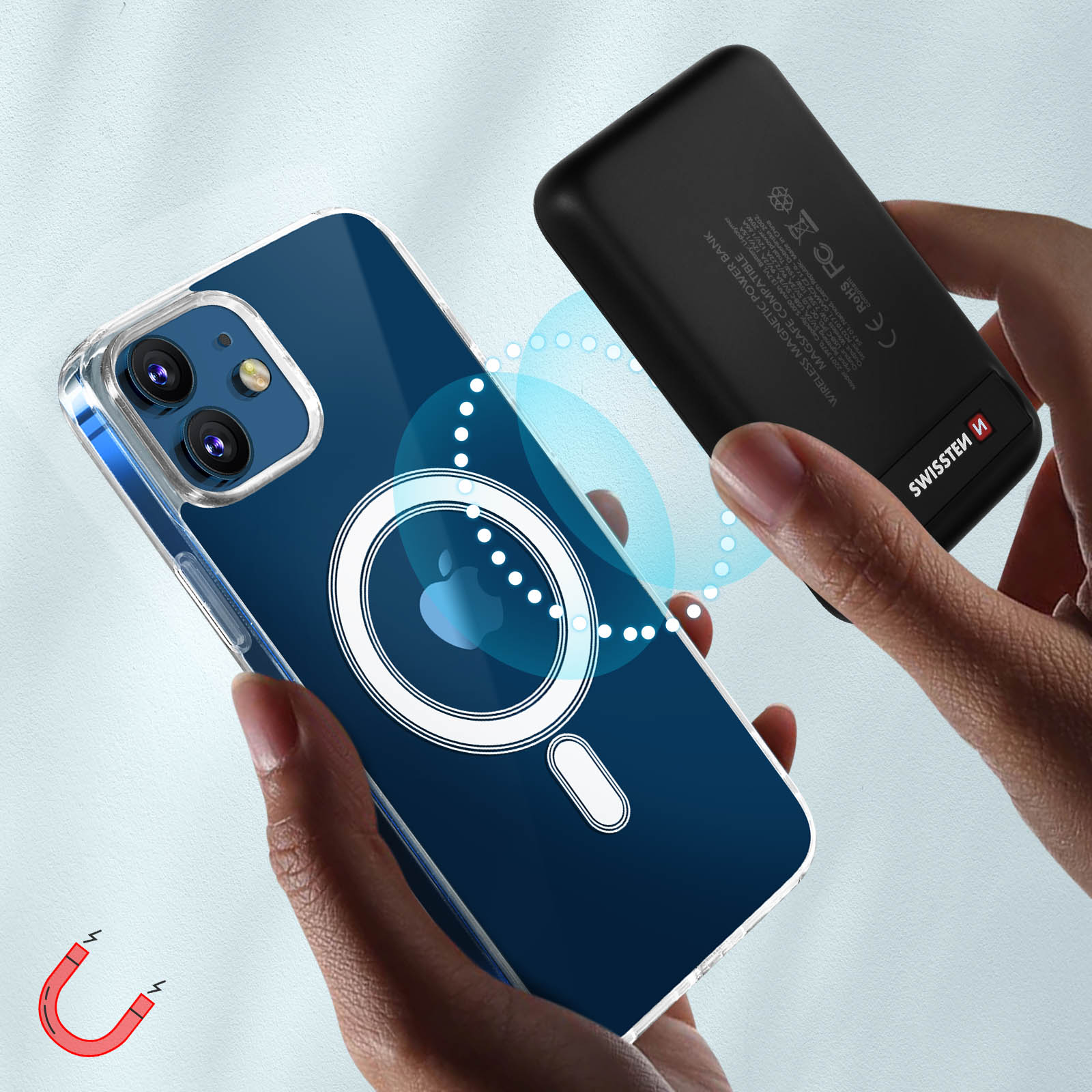Coque MagSafe iPhone 12 Mini Transparente Rigide + Batterie de