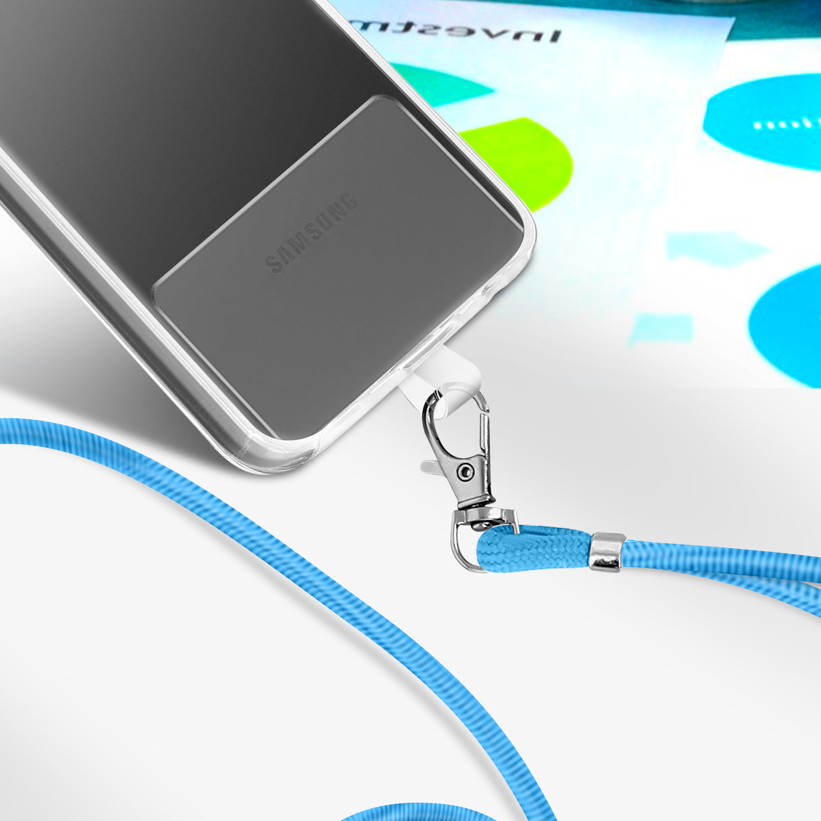 Cordon Smartphone avec Silicone Universel Extensible Réglable 90cm bleu