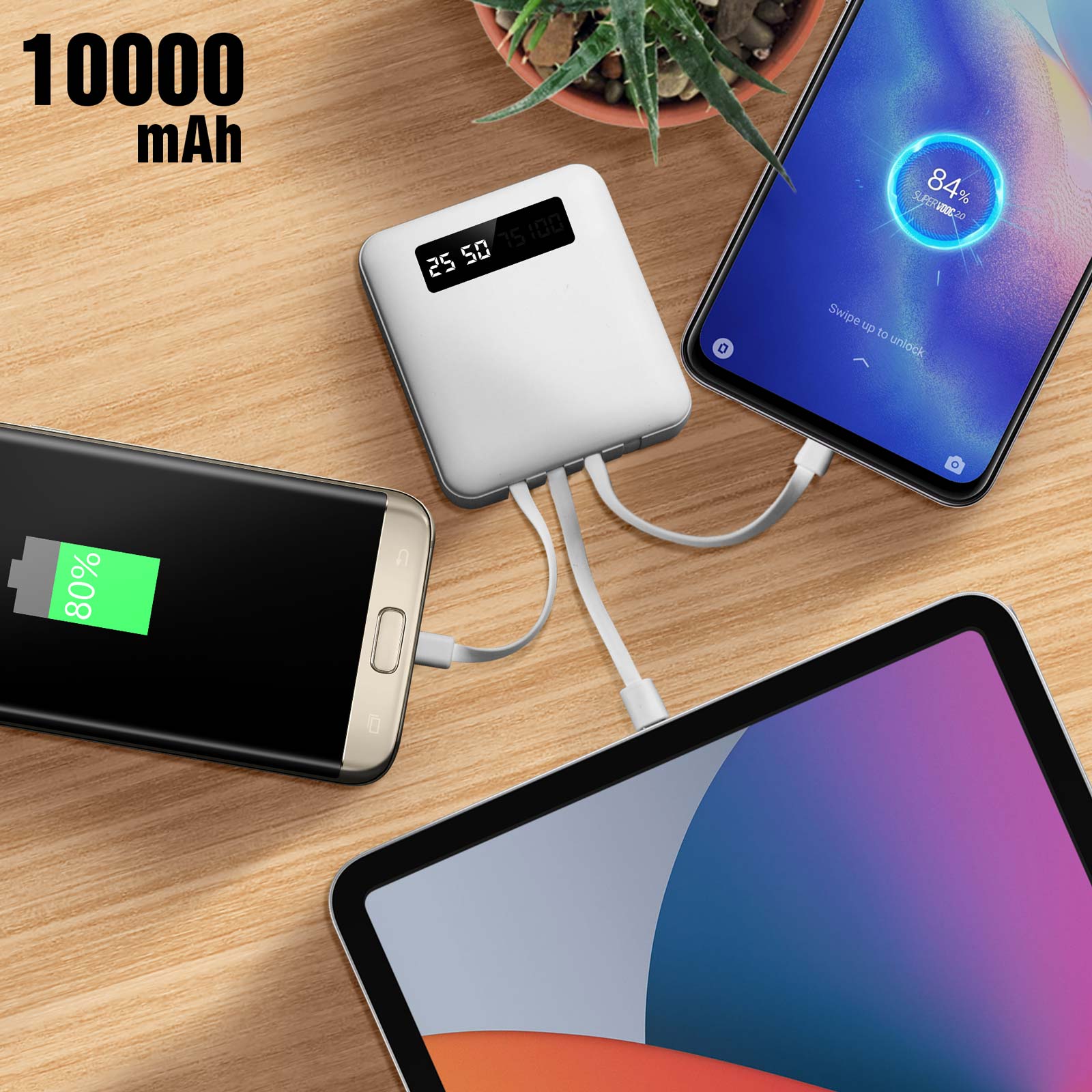 Power Bank 10000 mAh Batterie Externe Smartphone Tablette Chargeur Portable  Blanc
