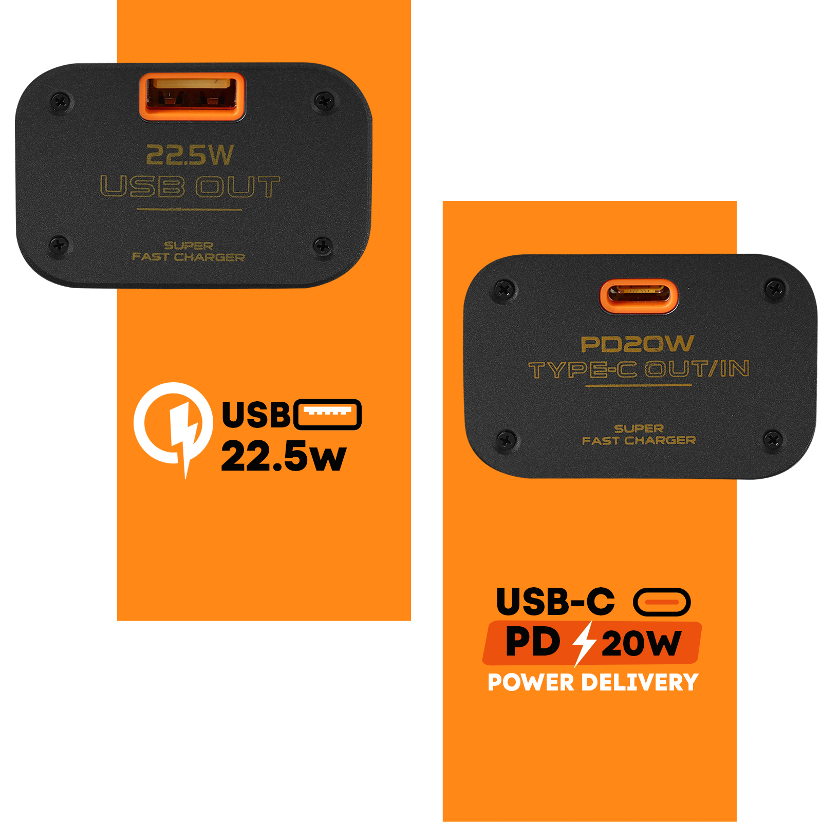Batterie Externe 16000mAh Charge Rapide USB-C 20W + USB 22.5W - Affichage  LED, LinQ - Transparent Orange - Français