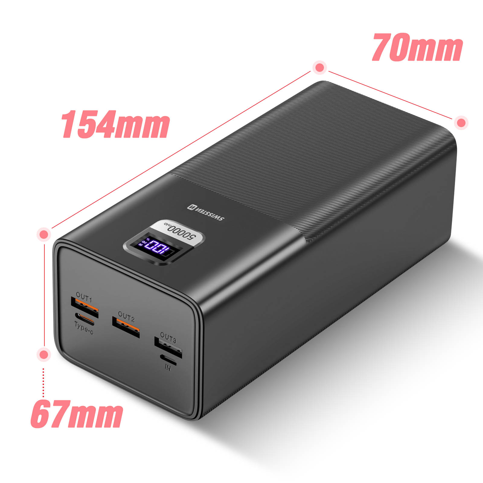 Batería externa 50000mAh, USB + USB-C 100W, Swissten Power Line