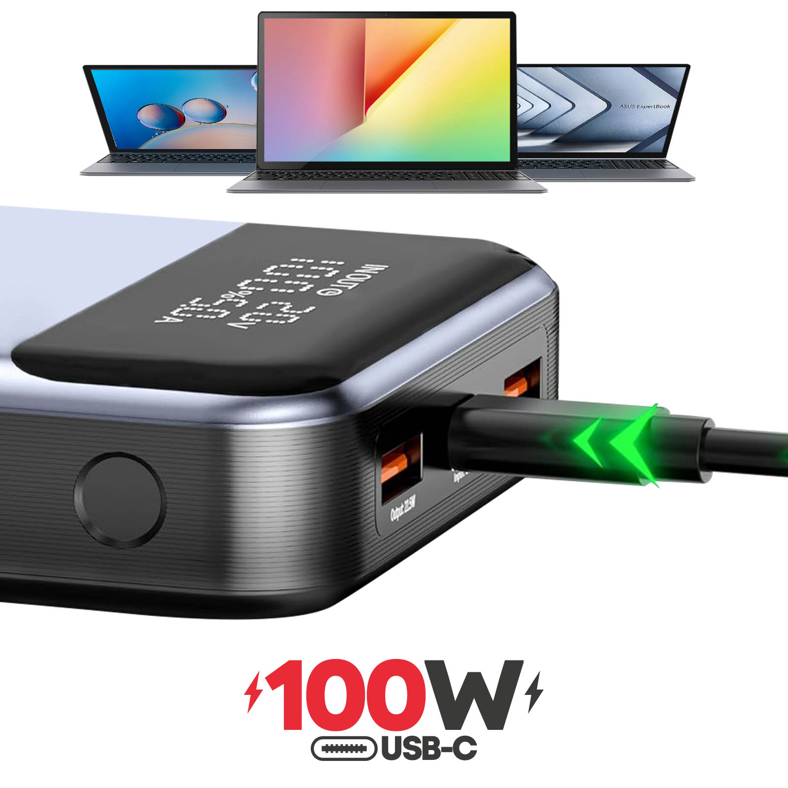 Batterie Externe 20000mAh pour Ordinateur Portable et MacBook, USB-C 100W -  Français