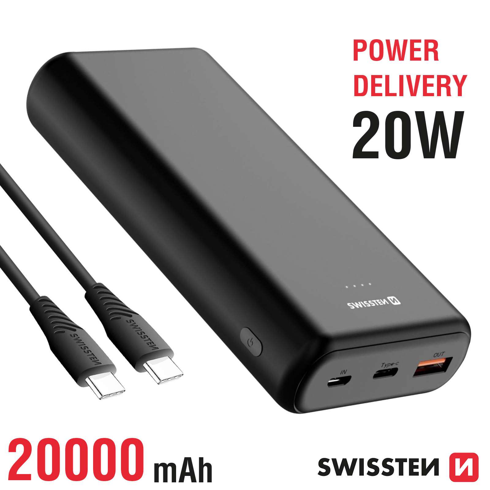 Batería Externa 30000mah 2x Usb + Usb-c Cable Usb-c 1m Swissten