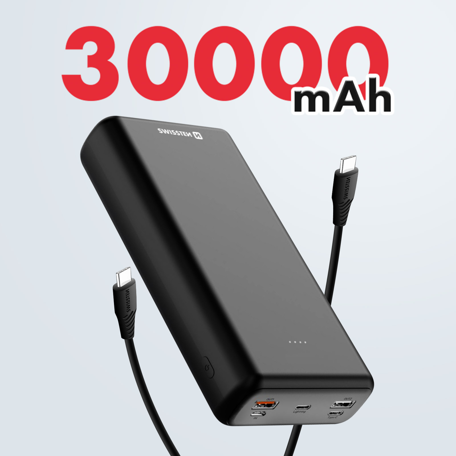 Batería de Repuesto 30000 mAh 2x USB Quick Charge 3.0 + USB-C Power  Delivery con Câble USB-C 1m, Swissten - Negro - Spain
